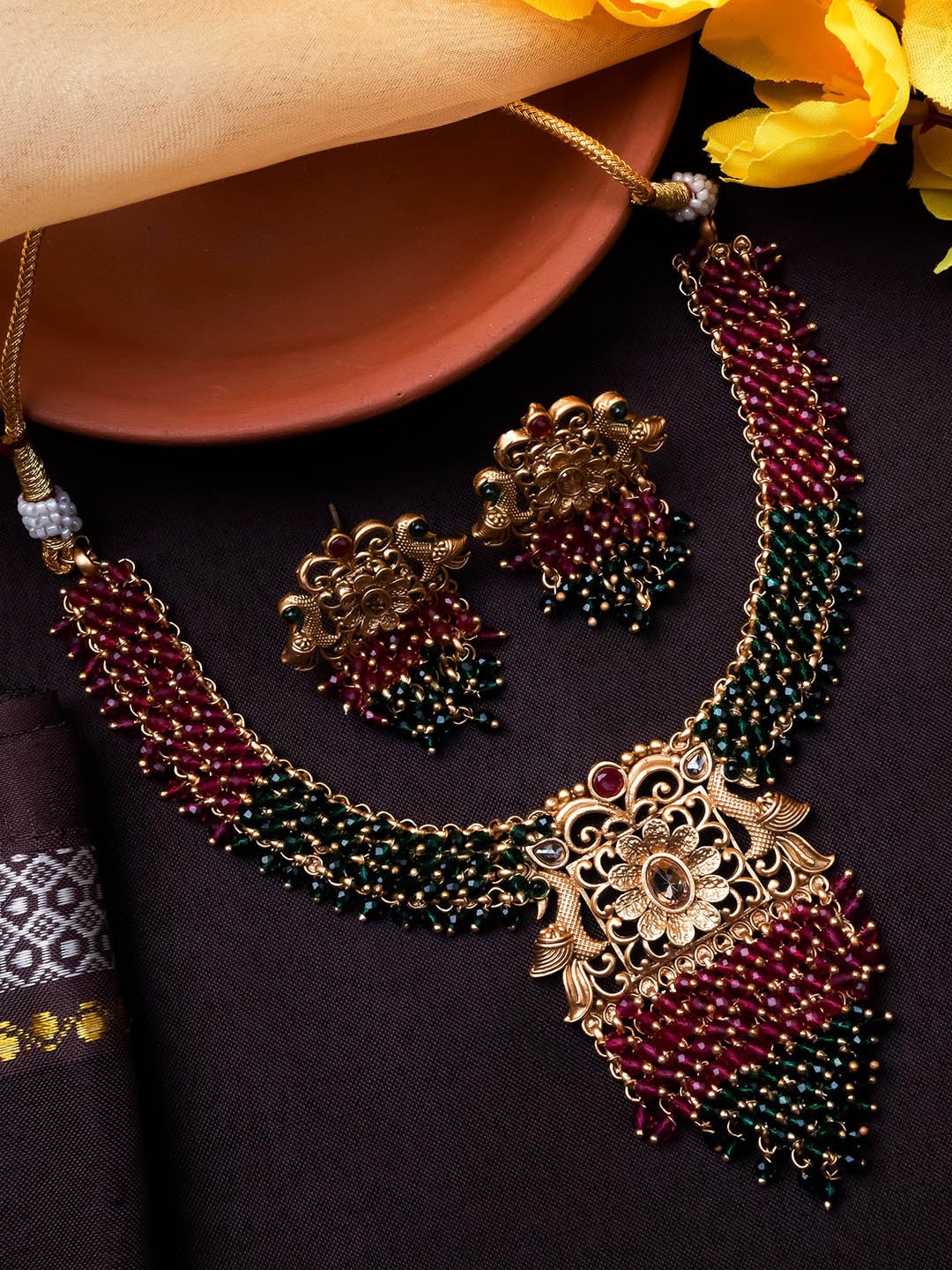 

StileAdda Gold-Plated Hydra Beaded Necklace and Earrings