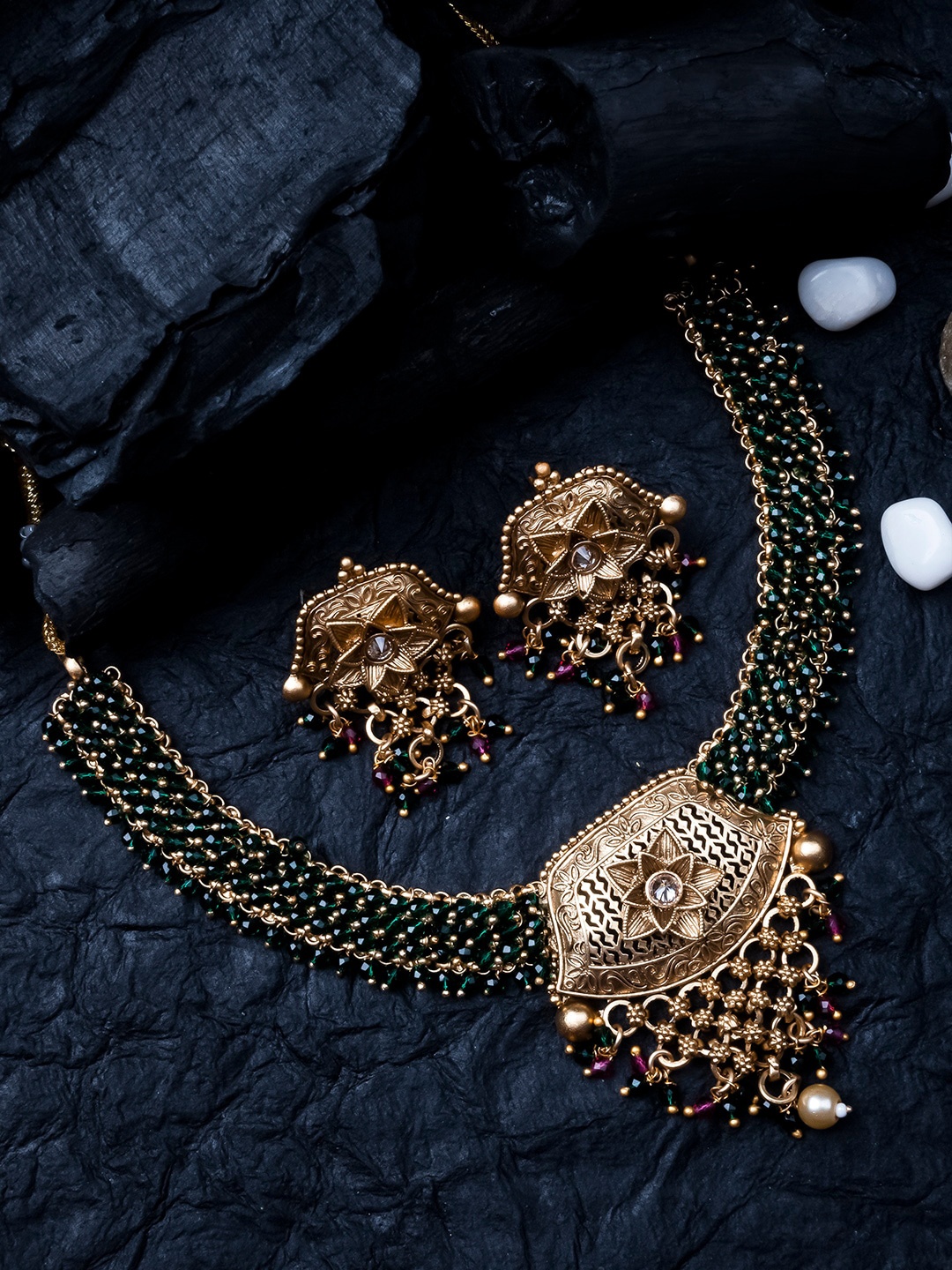 

StileAdda Gold-Plated Necklace and Earrings