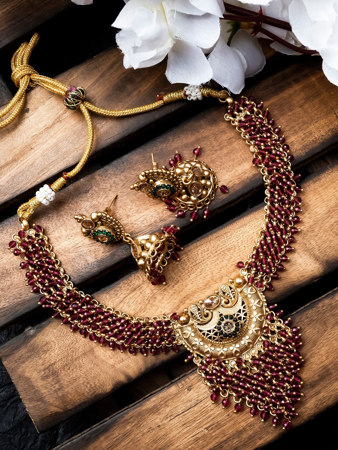 

StileAdda Gold-Plated Hydra Beaded Necklace and Earrings