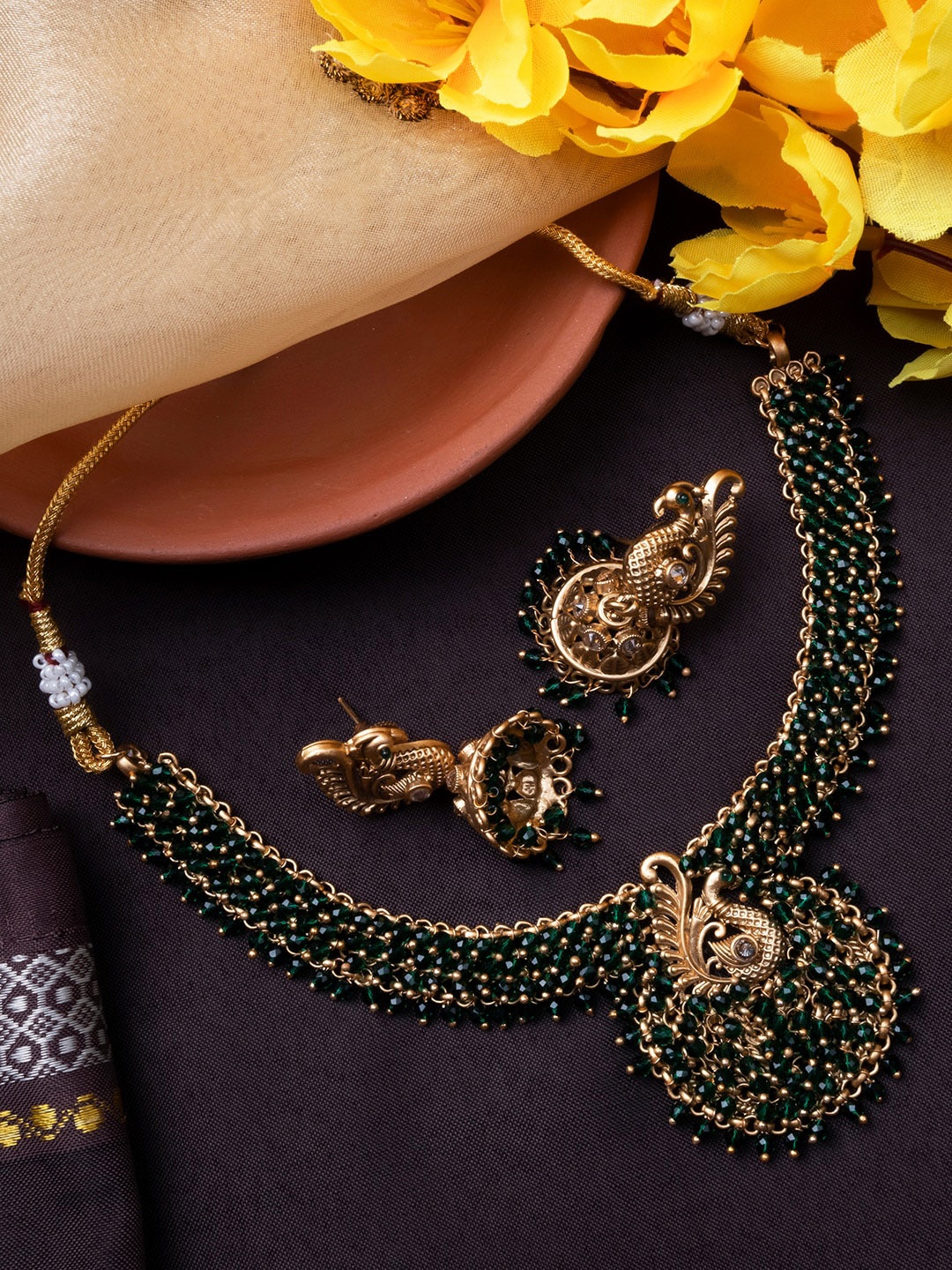 

StileAdda Gold-Plated Hydra Beaded Necklace and Earrings