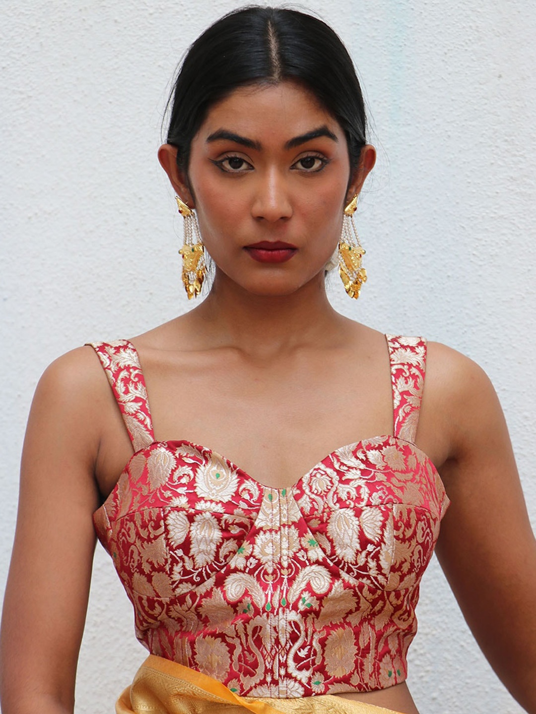 

Chidiyaa Woven Design Brocade Saree Blouse, Red