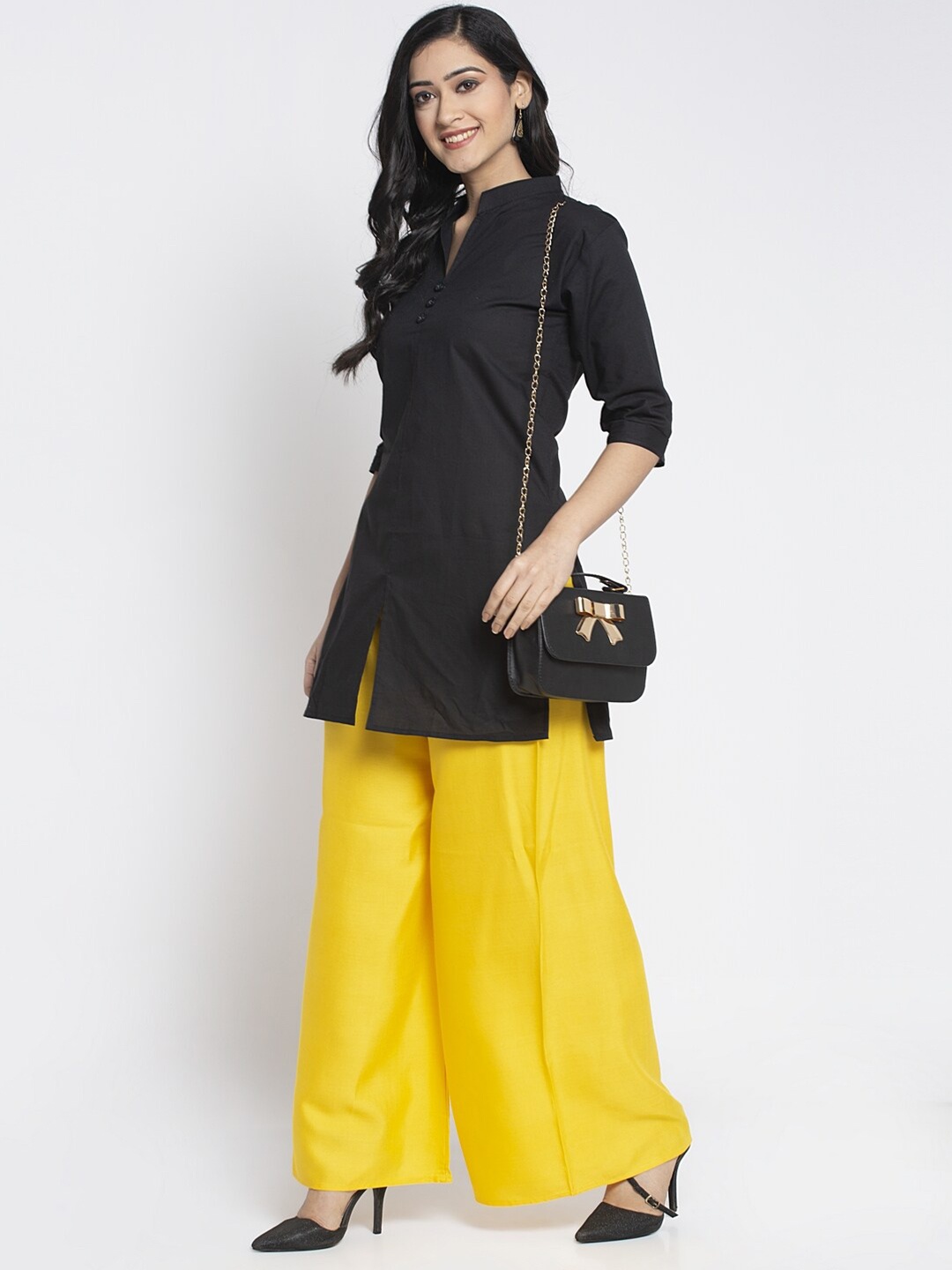 

GRACIT Mid Rise Flared Ethnic Palazzo, Yellow