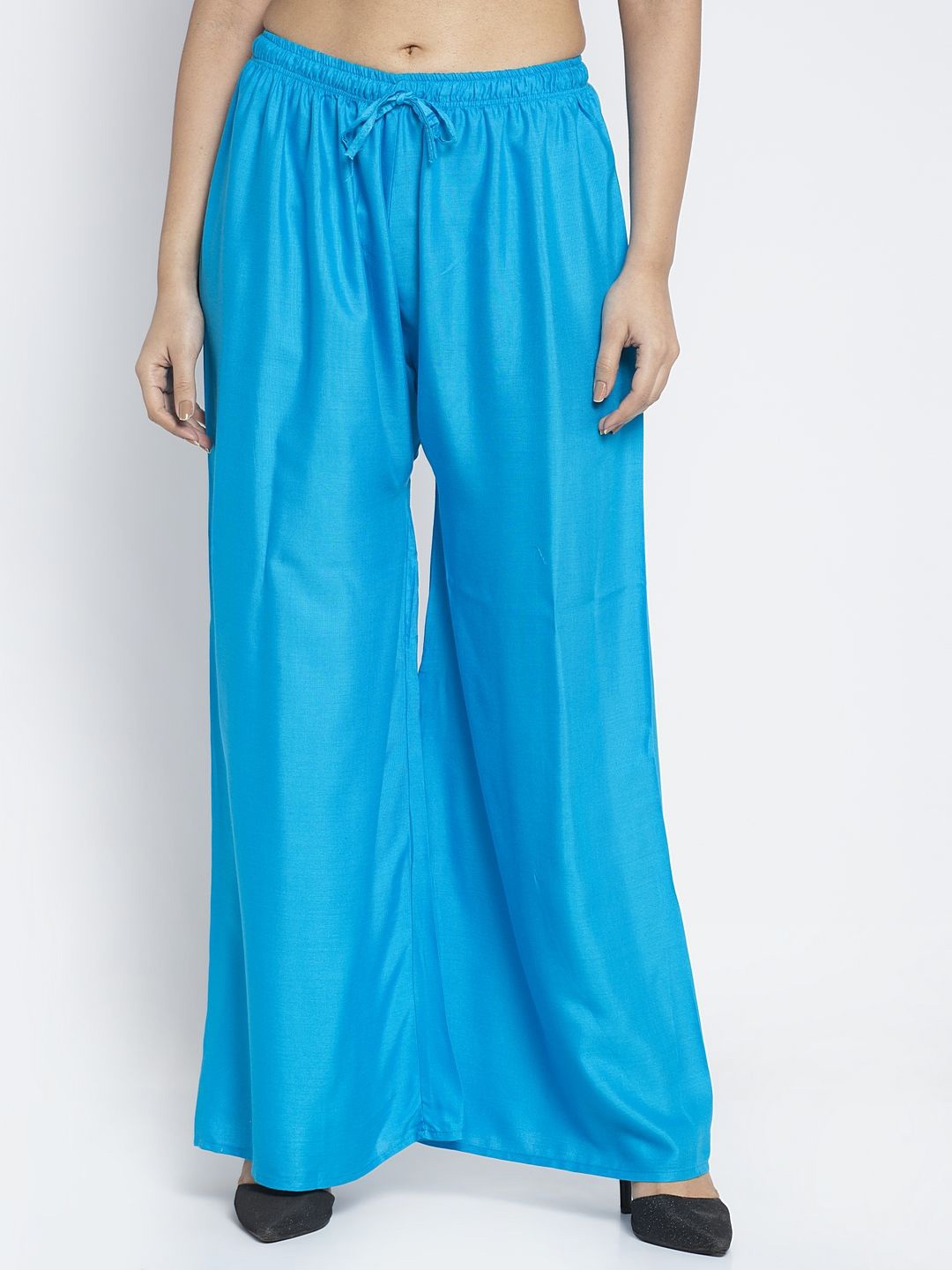 

GRACIT Mid Rise Flared Ethnic Palazzo, Turquoise blue