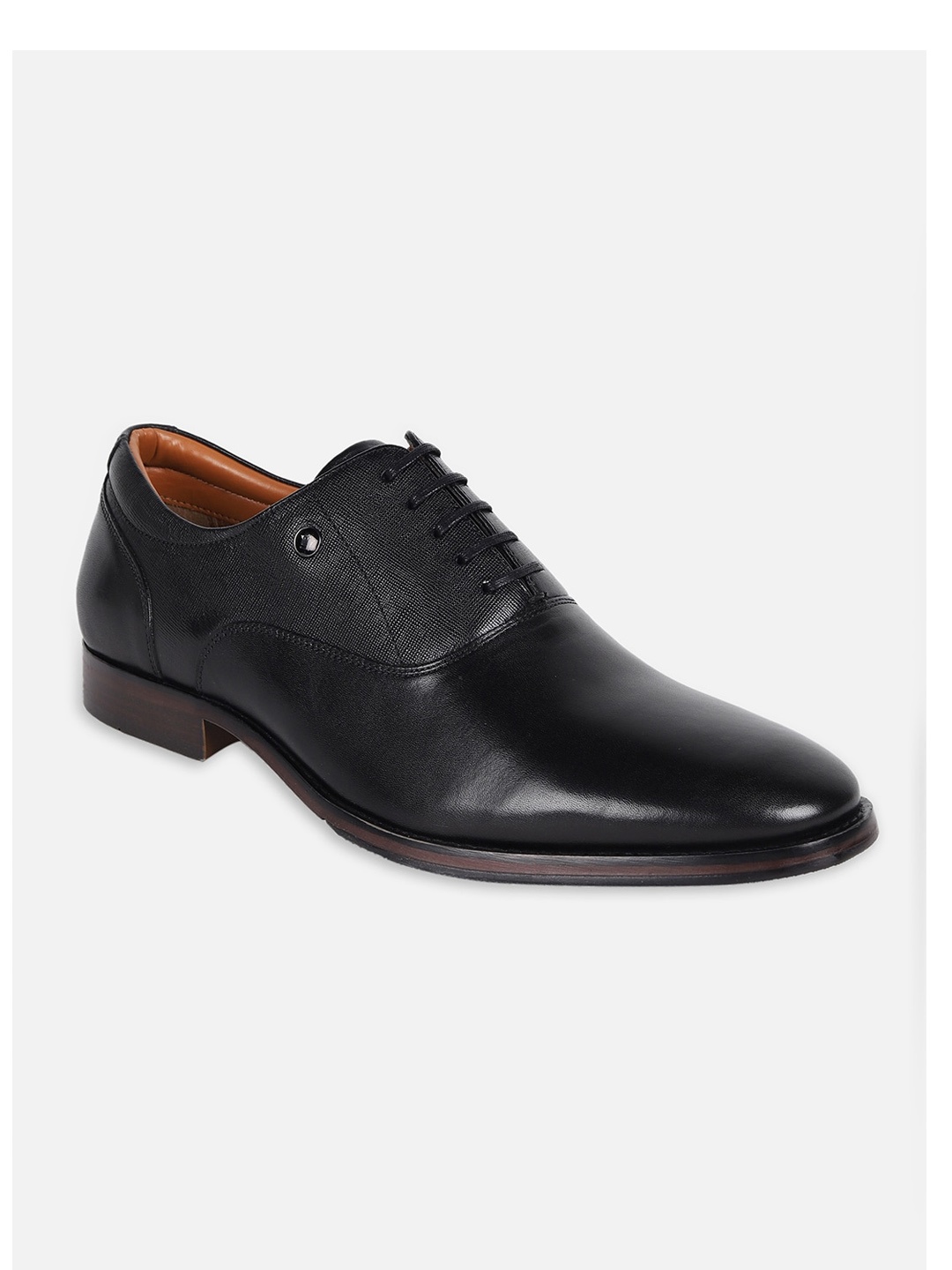 

Louis Philippe Men Textured Leather Formal Oxfords, Black