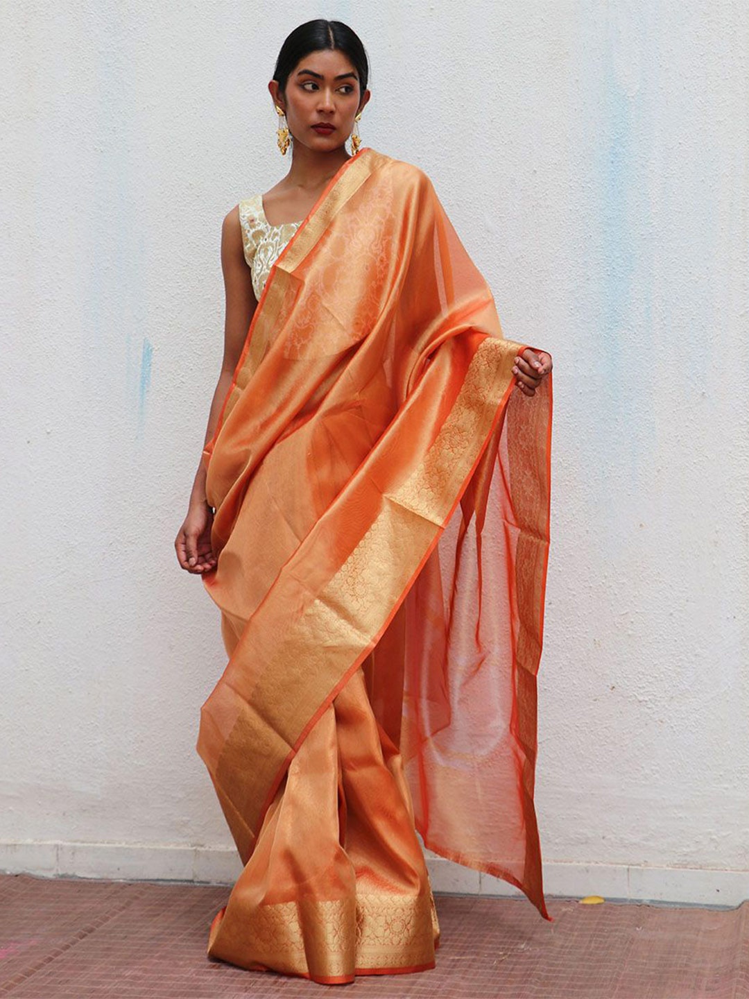 

Chidiyaa Zari Tissue Saree, Orange
