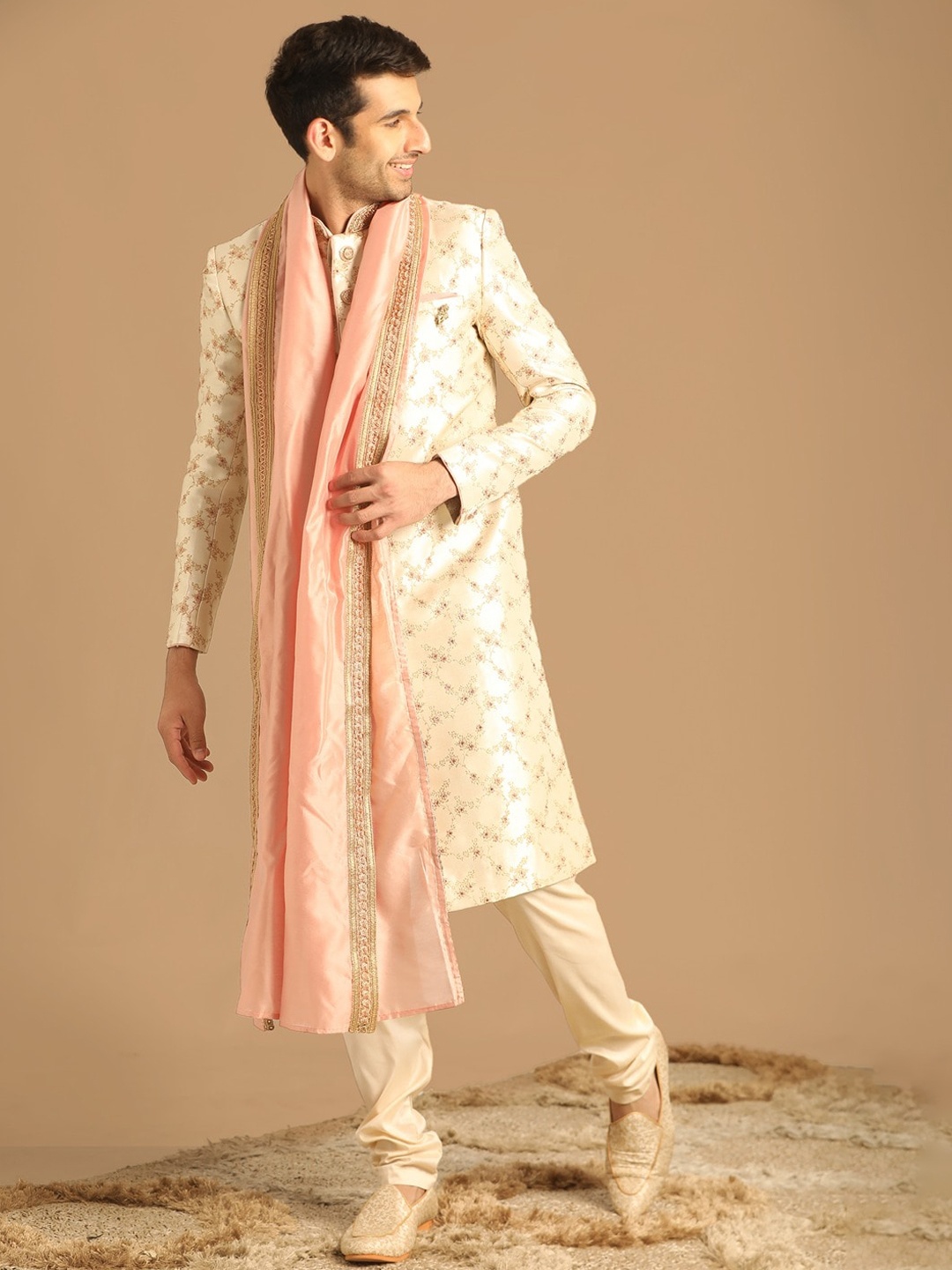 

Manyavar Self-Design Cotton Sherwani Set, Cream