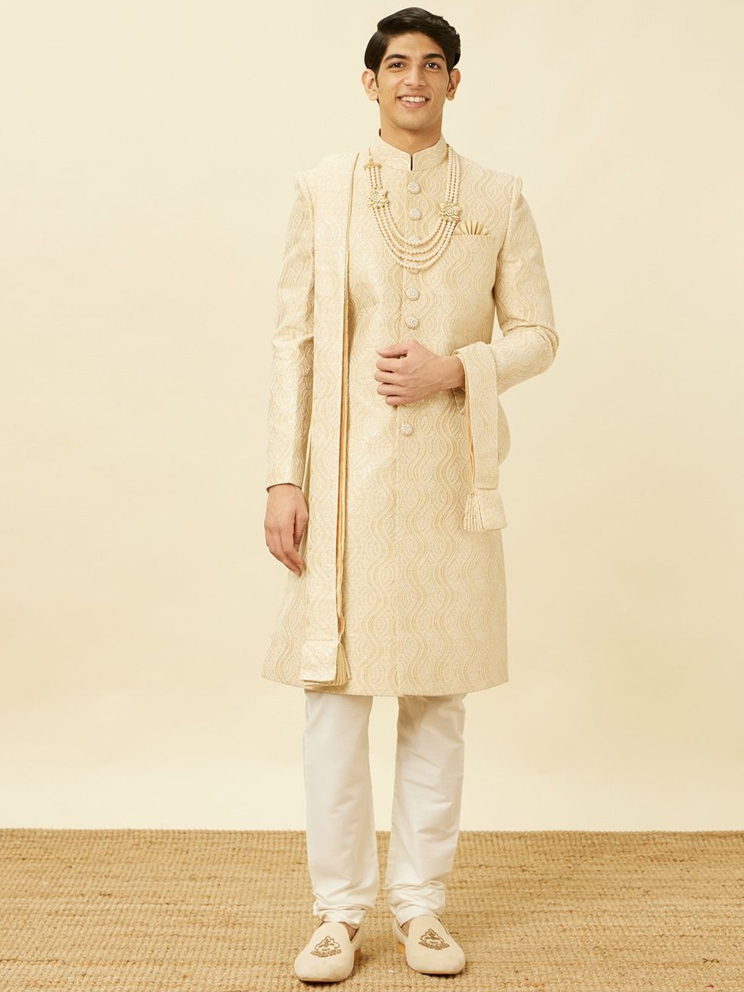 

Manyavar Embroidered Sherwani Set, Beige