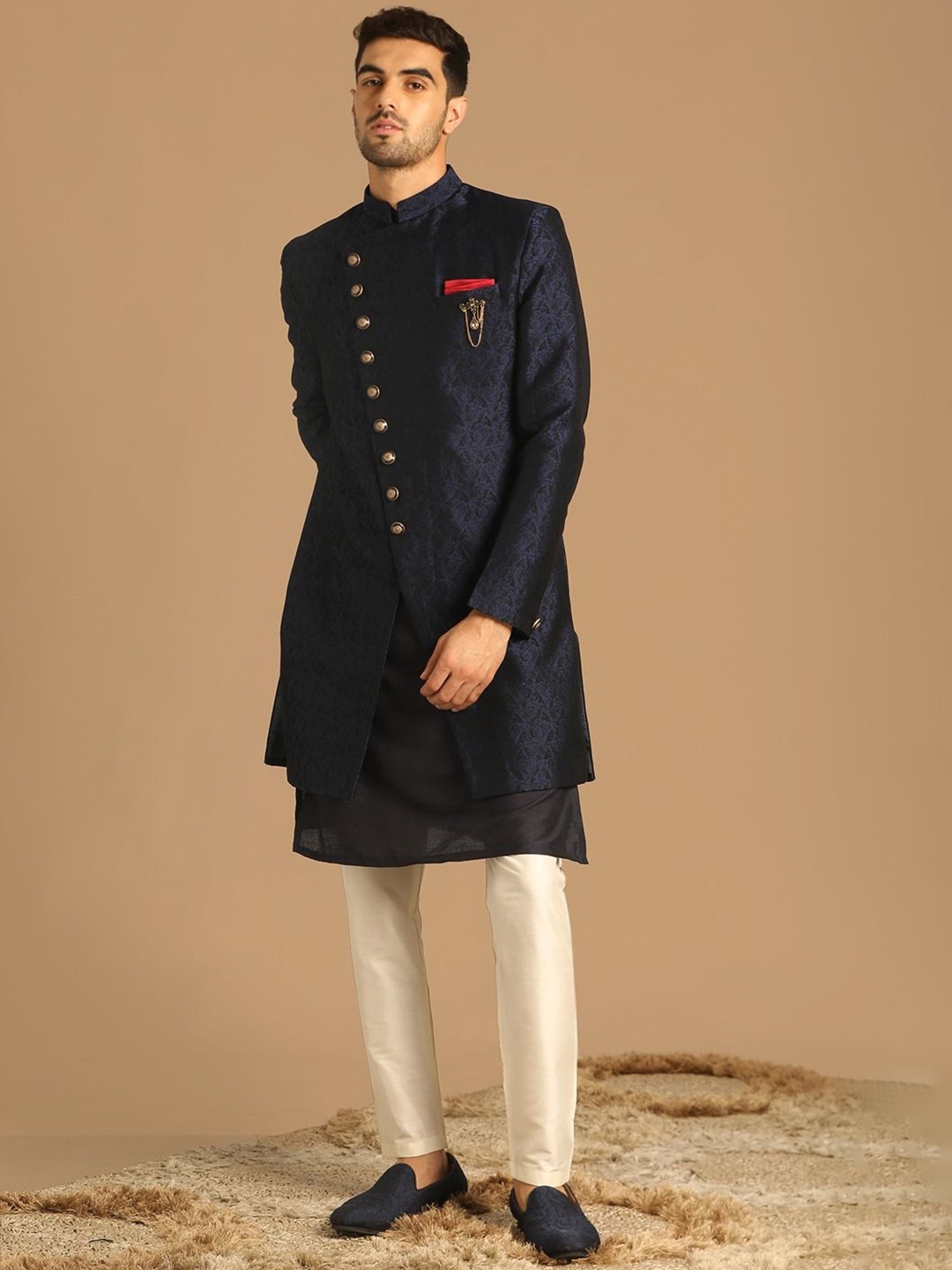 

Manyavar Self-Design Sherwani Set, Blue