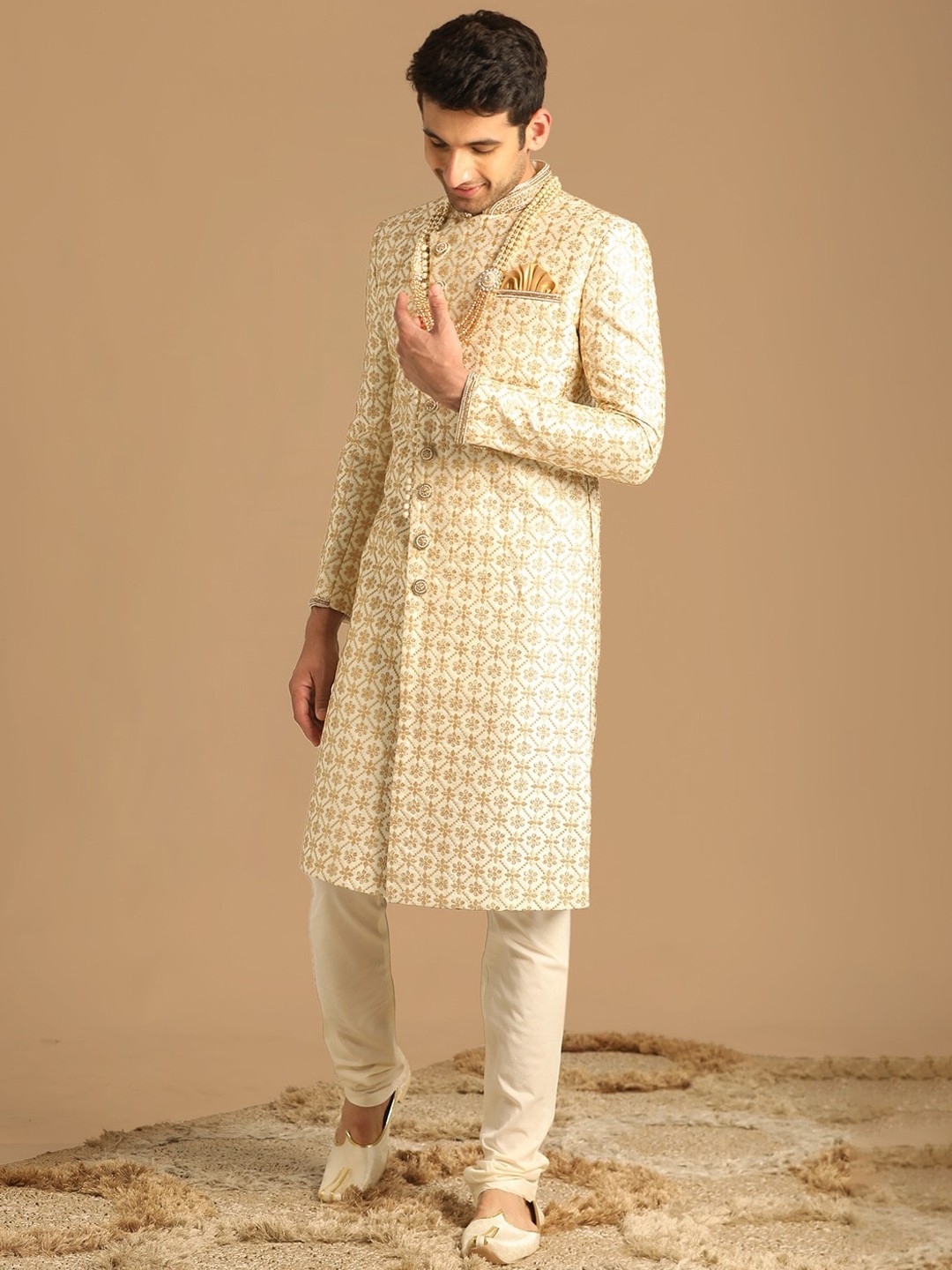 

Manyavar Embroidered Sherwani Set, Cream