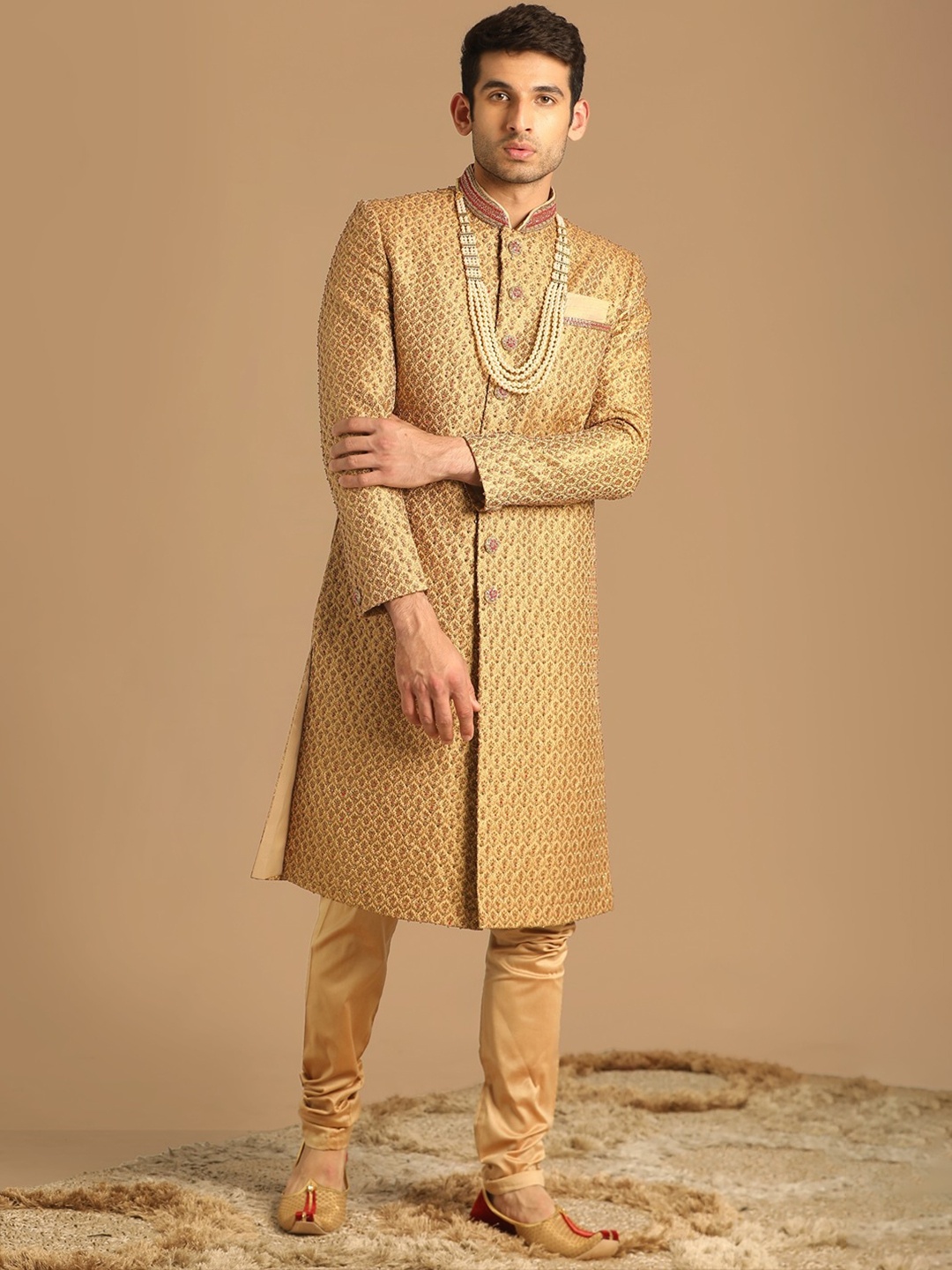 

Manyavar Embroidered Sherwani Set, Beige