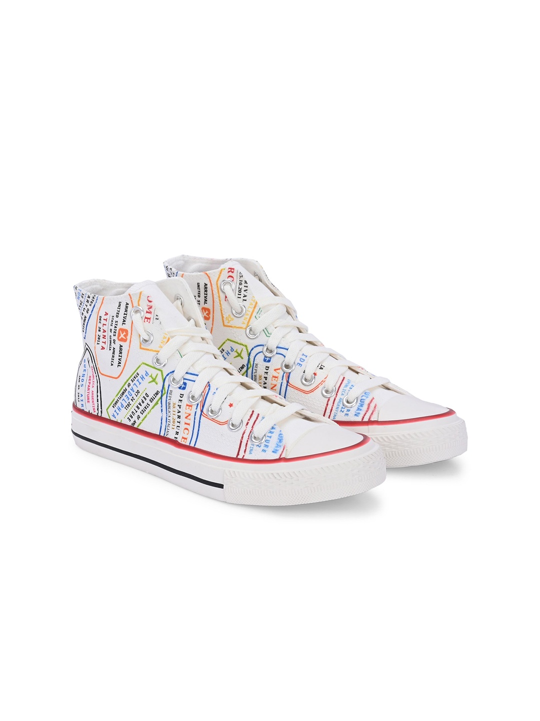 

CROWCIA LONDON Women Printed High-Top Canvas Sneakers, Multi