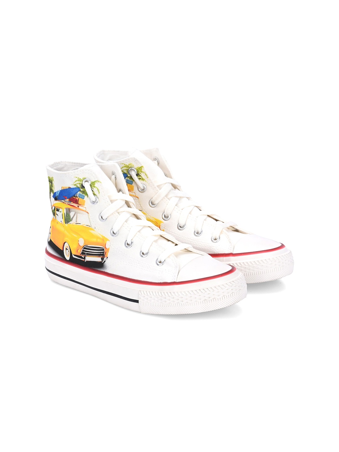 

CROWCIA LONDON Women Printed Lightweight High-Top Canvas Sneakers, White