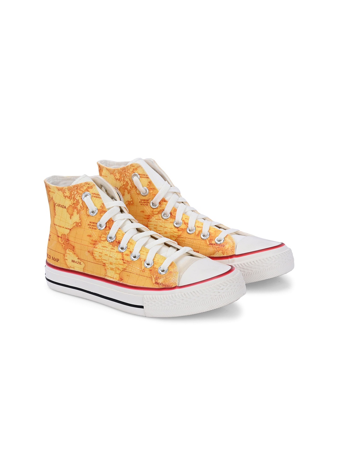 

CROWCIA LONDON Women Printed Lightweight High-Top Canvas Sneakers, Yellow