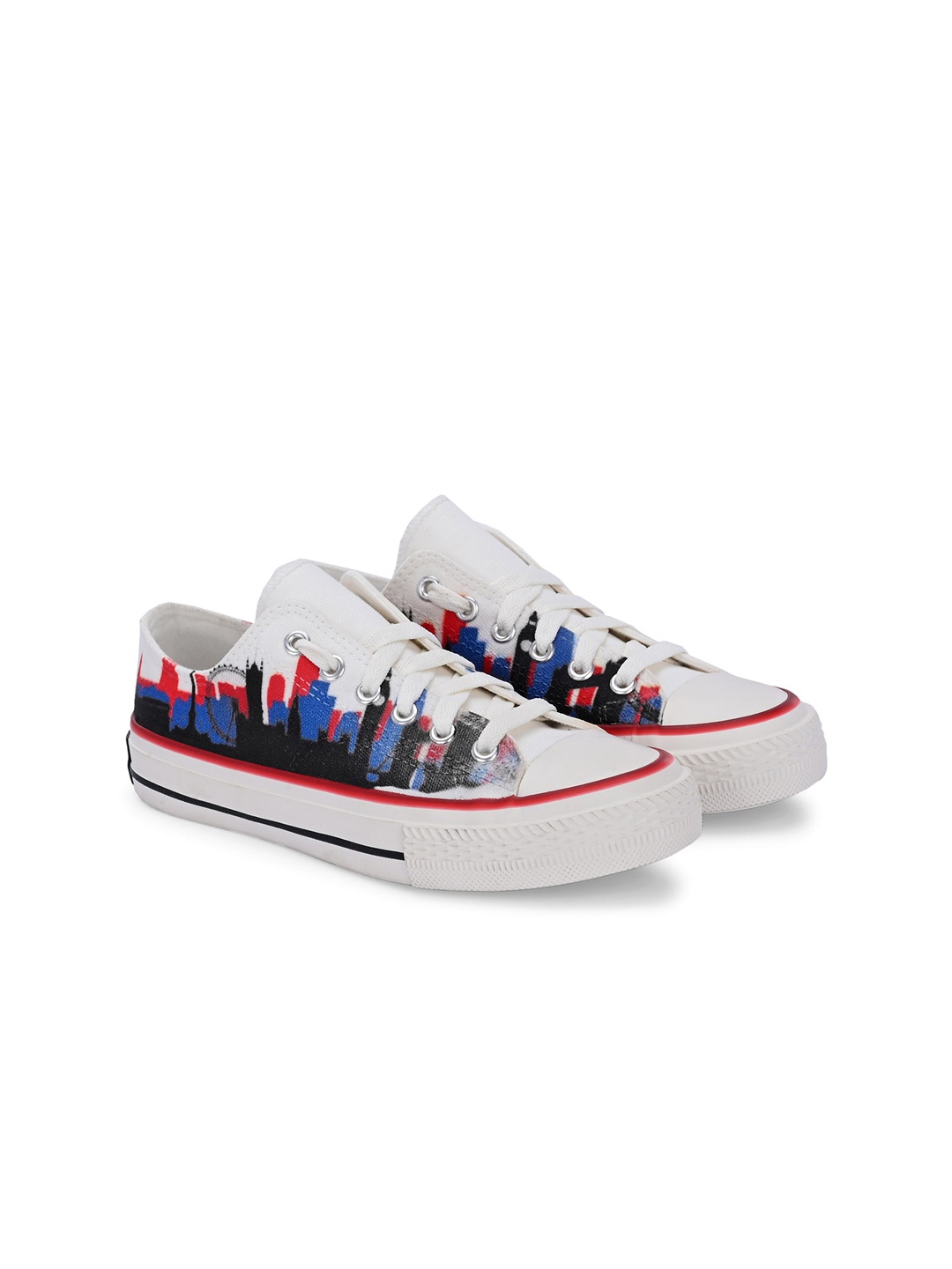 

CROWCIA LONDON Women Printed Round Toe Lightweight Canvas Sneakers, Blue