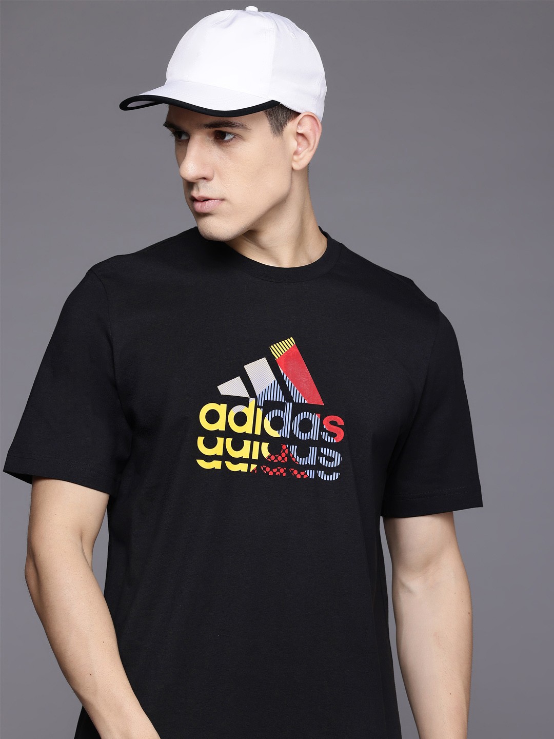 

ADIDAS Brand Logo Printed Pure Cotton T-shirt, Black