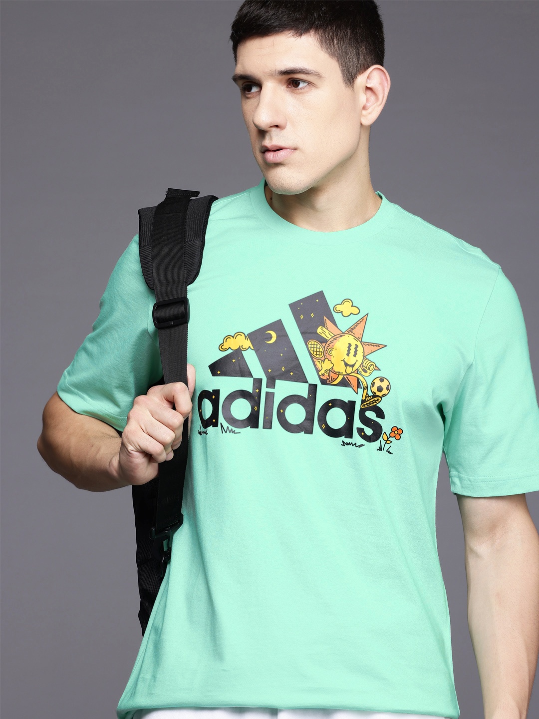ADIDAS Brand Logo Printed Pure Cotton T-shirt, Green