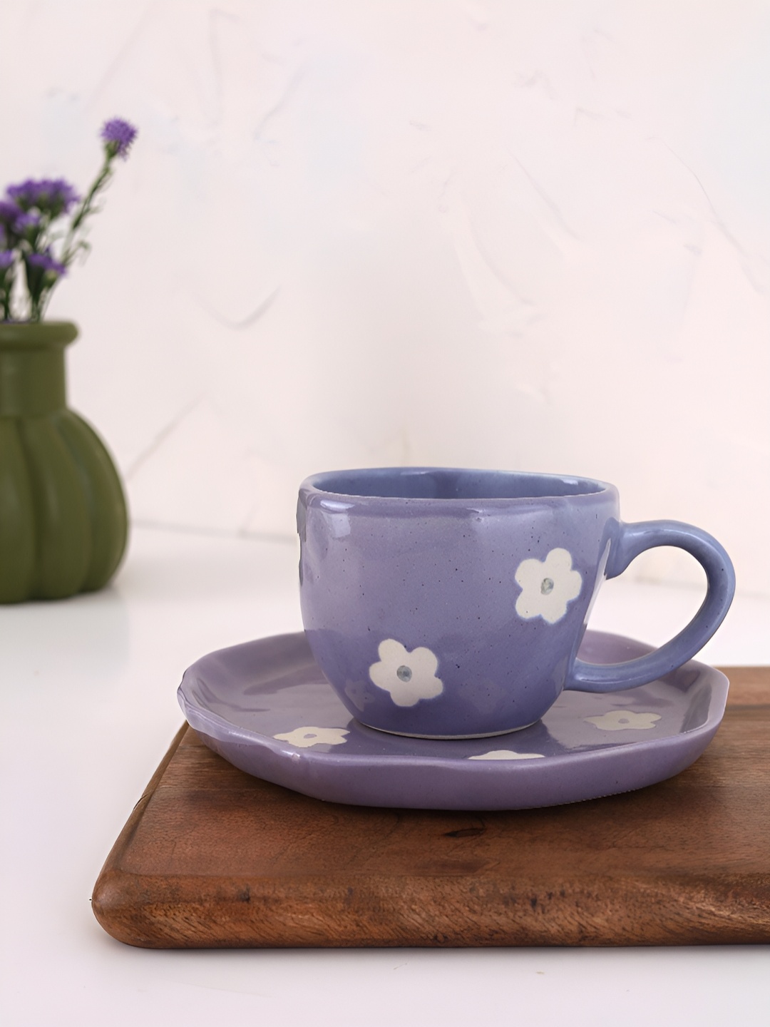 

NURTURE INDIA Lavendar-Coloured Daisy Printed Cup & Saucer, Lavender
