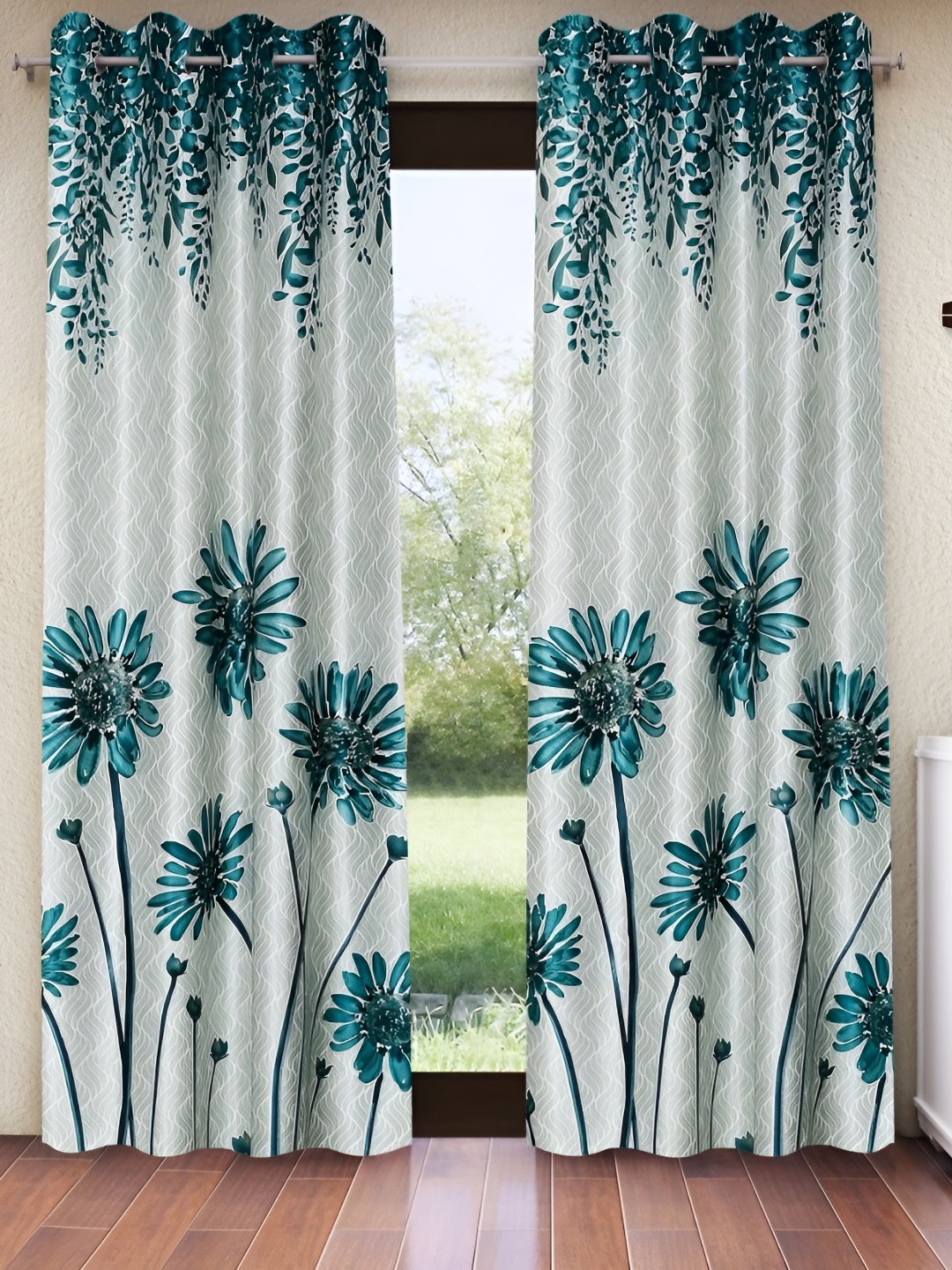 

Home Sizzler Sea Green & Grey 2 Pieces Floral Door Curtains