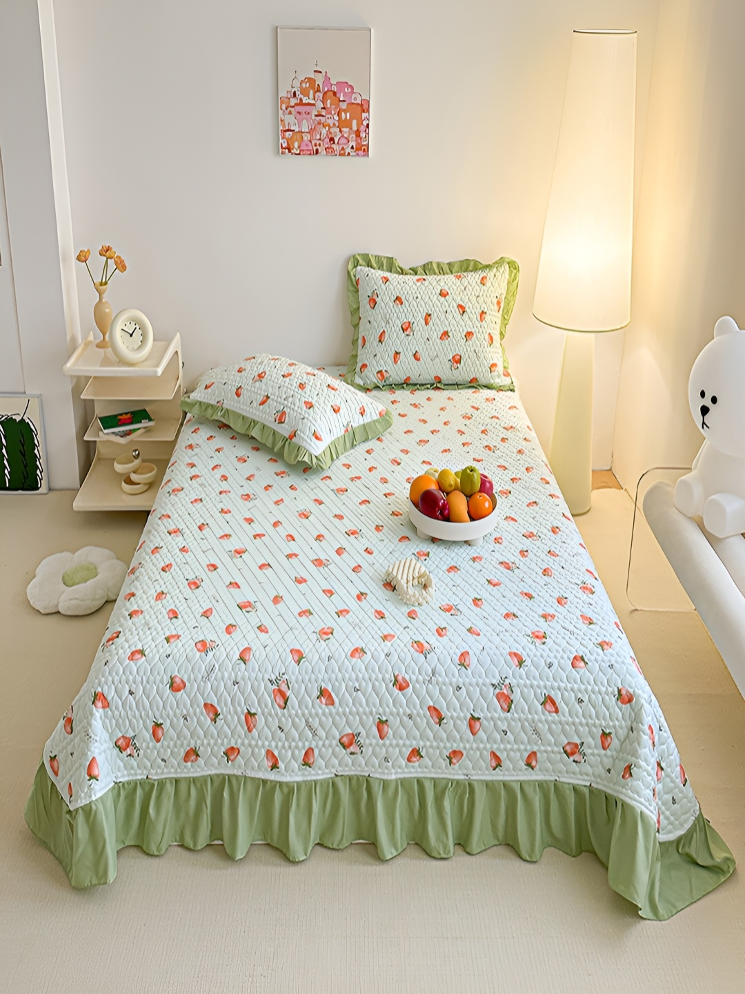 

JC HOME Green & white Printed 162TC Double King Bed Cover With 2 Pillow Covers