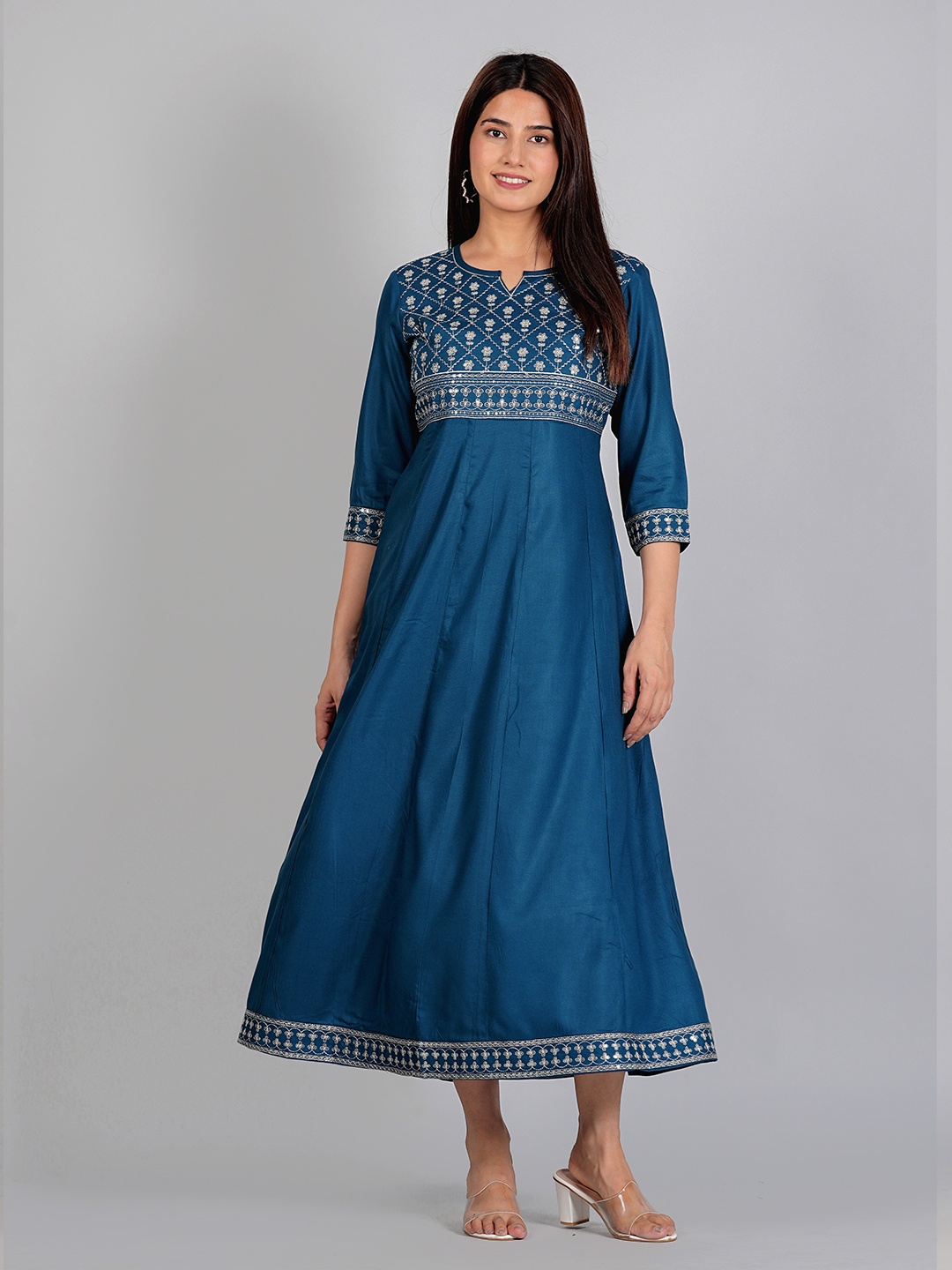 

Radhika Fashion Notched Neck Sequined Embroidered Maxi Dress, Blue
