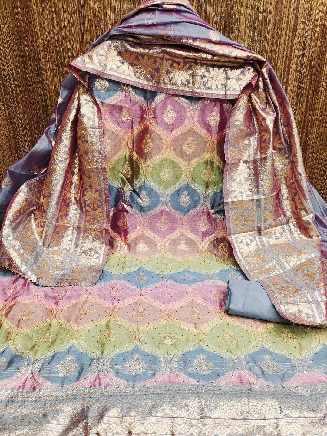 

LeeliPeeri Designer Geometric Woven Design Gotta Patti Unstitched Dress Material, Grey
