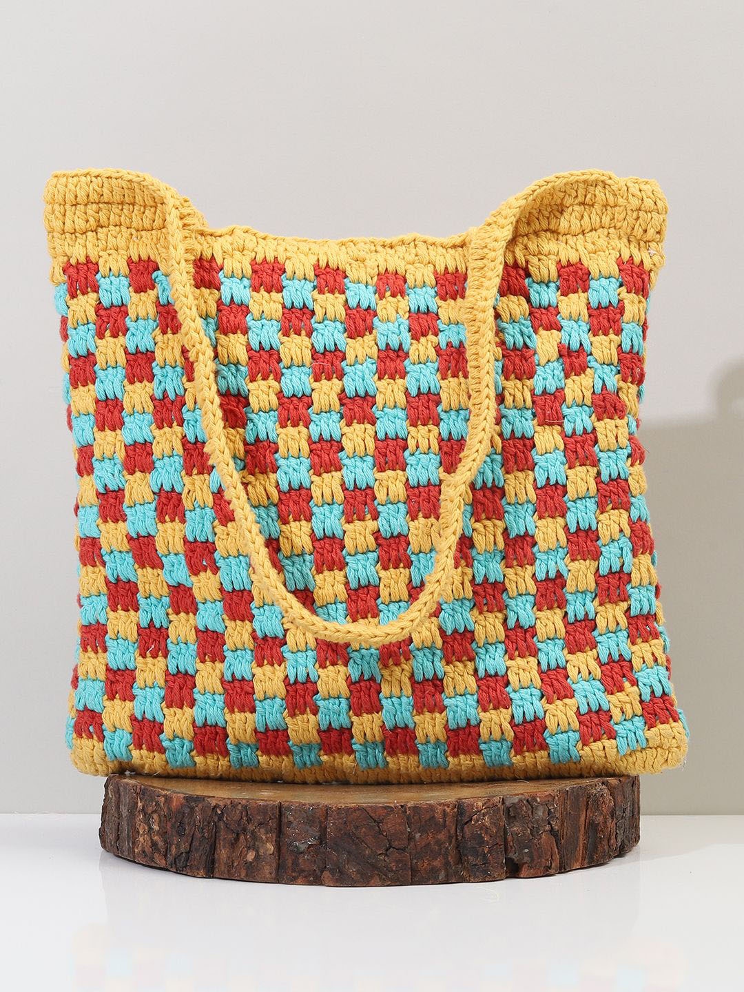 

ITIHASIKALA Structured Shoulder Bag with Cut Work, Yellow