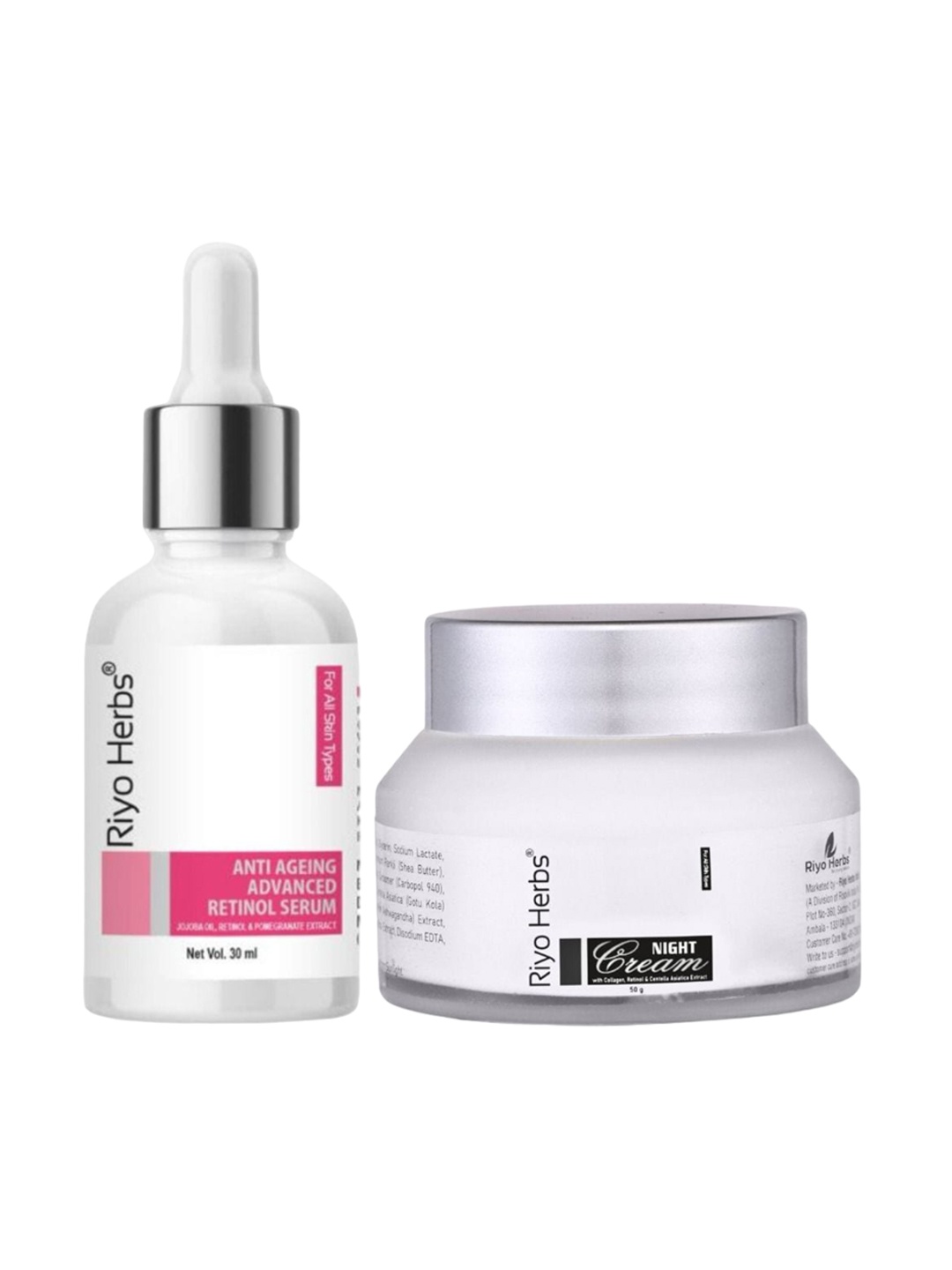 

Riyo Herbs Anti-Ageing Advanced Retinol Serum 30ml & Night Cream 50g, White