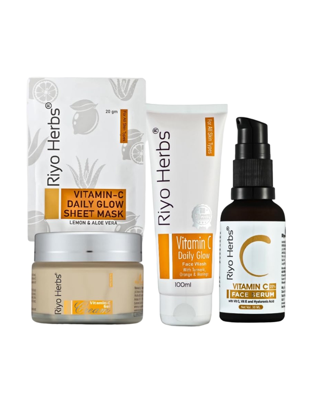 

Riyo Herbs Vitamin C Daily Glow Face Wash, Serum, Sheet Mask & Gel Cream Combo, White