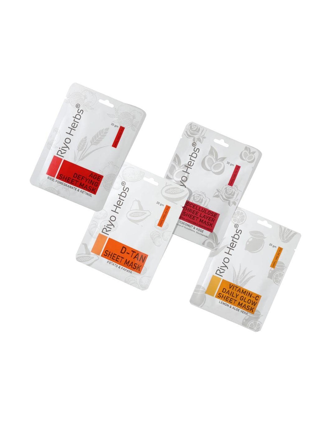 

Riyo Herbs Set Of 4 Sheet Masks For Skin Glowing & Brightening - 20g Each, Orange