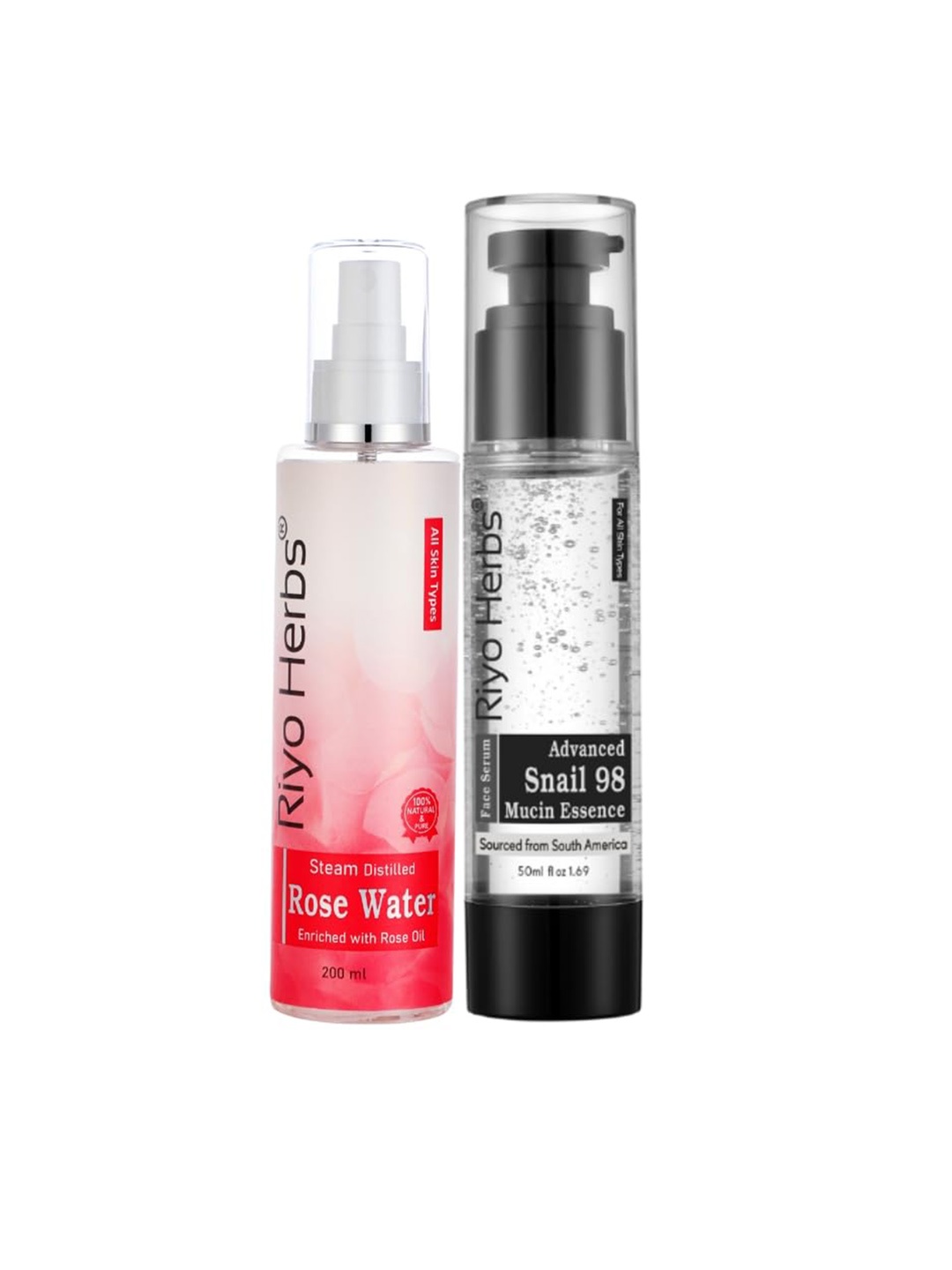 

Riyo Herbs Snail Mucin Essence 50ml & Rose Water 200ml, Transparent