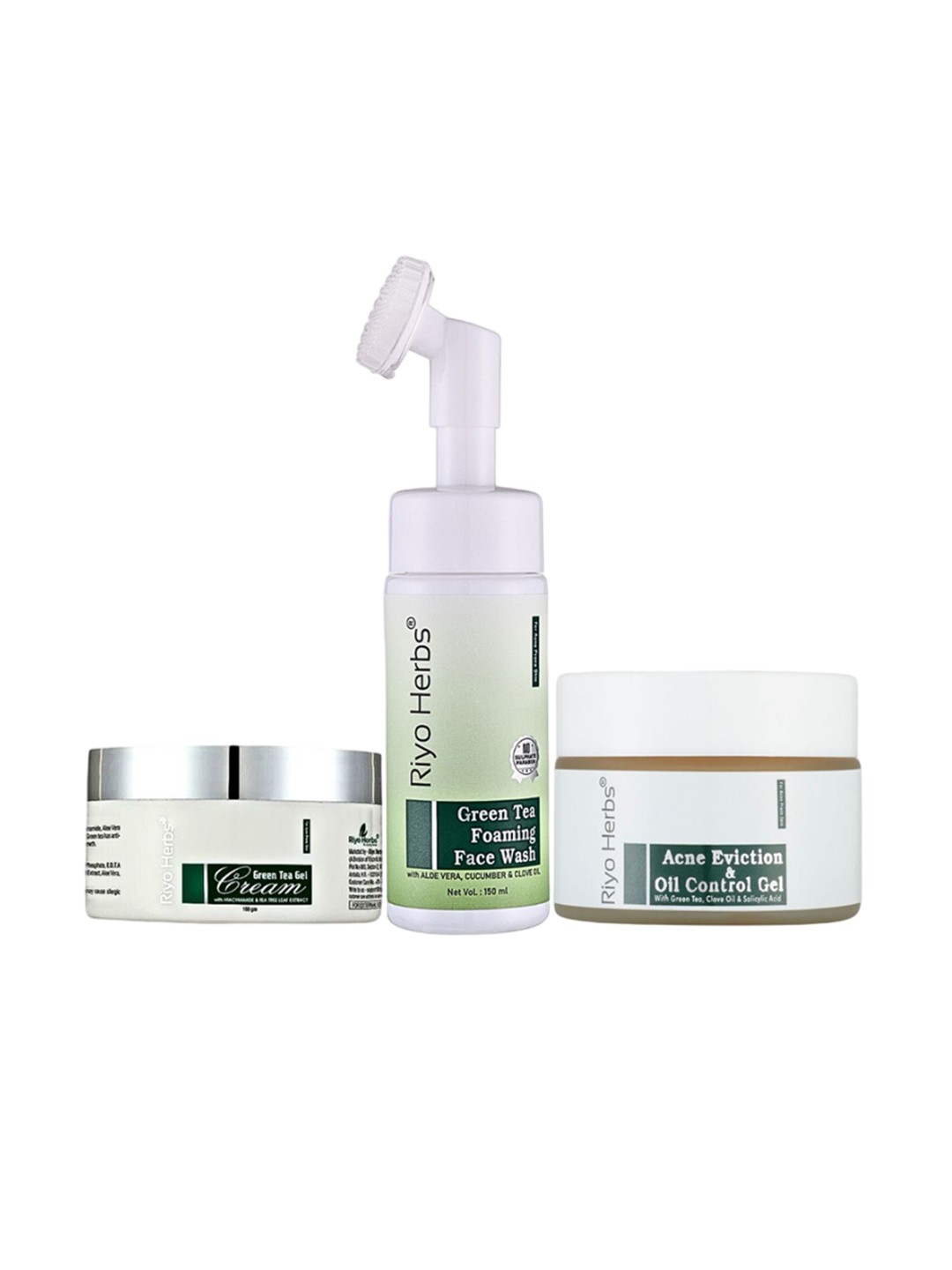 

Riyo Herbs Green Tea Foaming Face Wash, Green Tea Gel Cream & Oil Control Gel, Transparent
