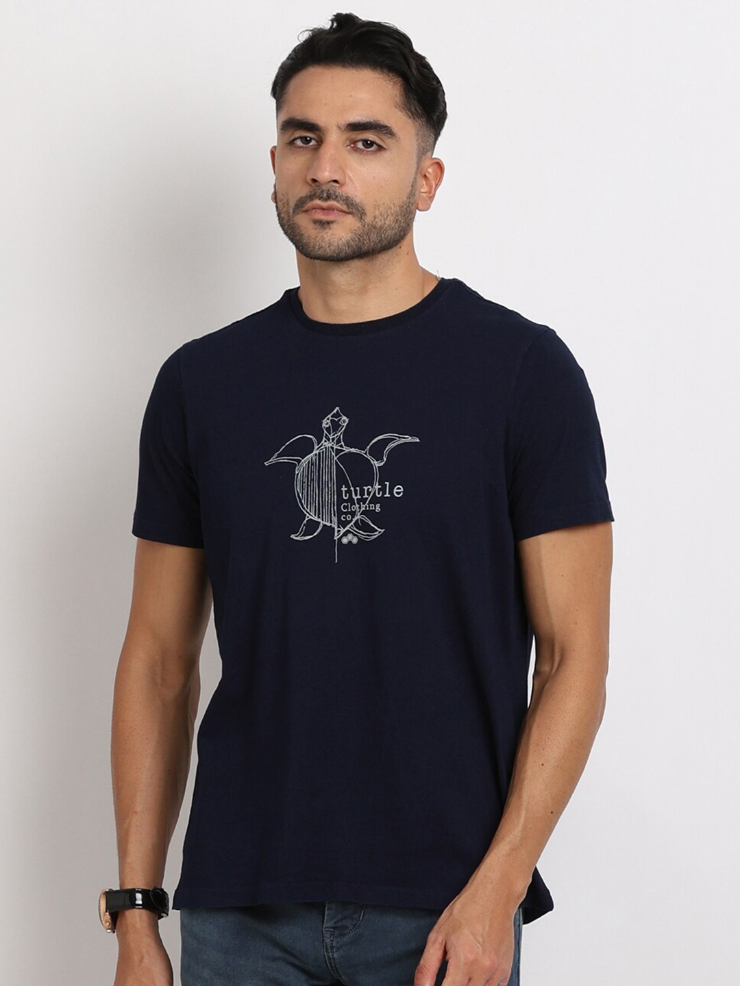 

Turtle Men Typography Printed Slim Fit T-shirt, Blue