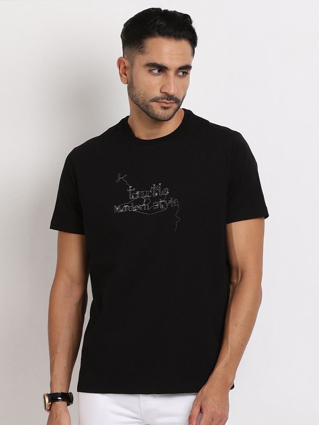 

Turtle Men Typography Slim Fit T-shirt, Black