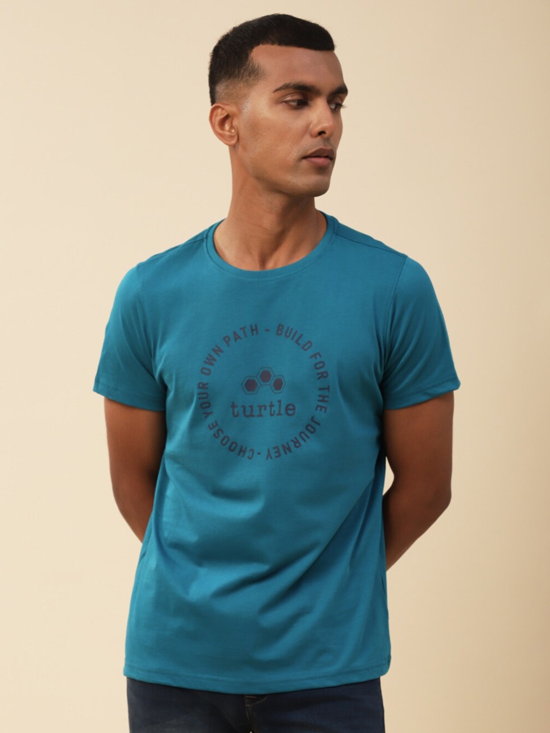 

Turtle Men Typography Slim Fit T-shirt, Teal