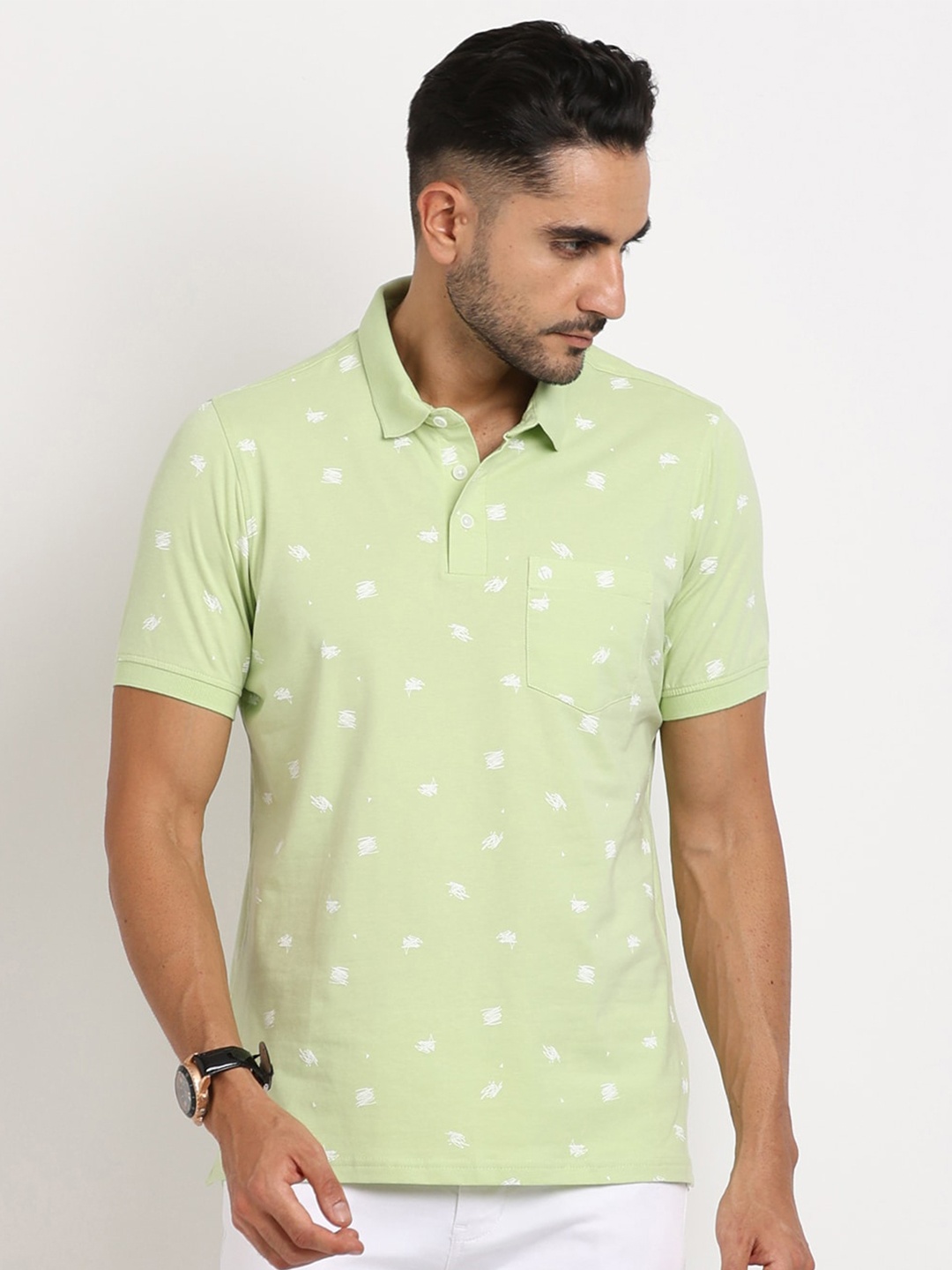 

Turtle Conversational Printed Polo Collar Cotton Slim Fit T-shirt, Green