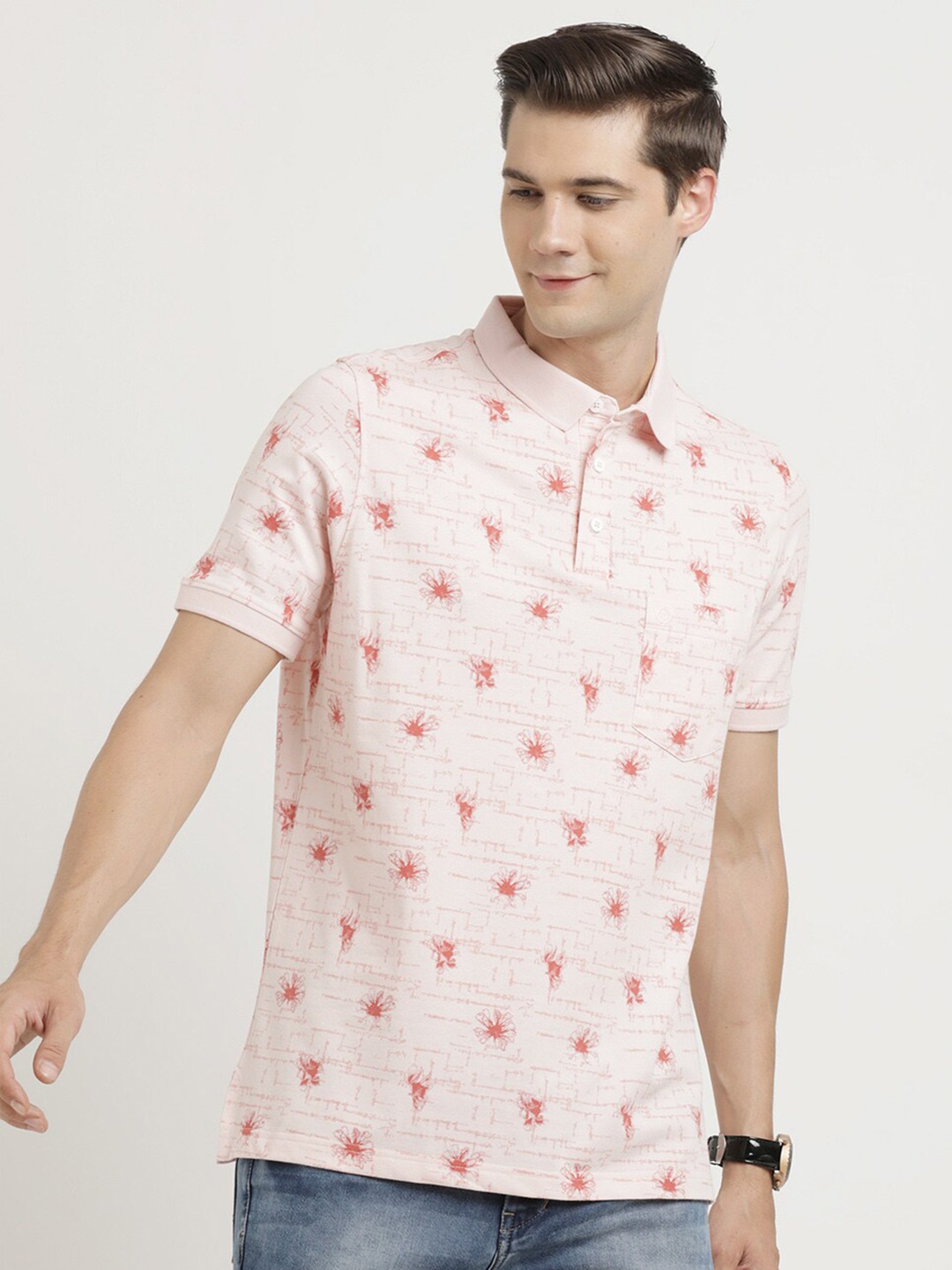 

Turtle Conversational Printed Polo Collar Slim Fit T-shirt, Peach