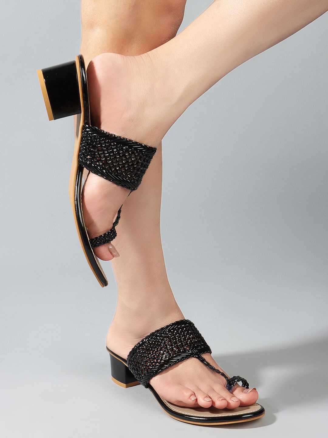 

DressBerry Braided One Toe Block Heels, Black