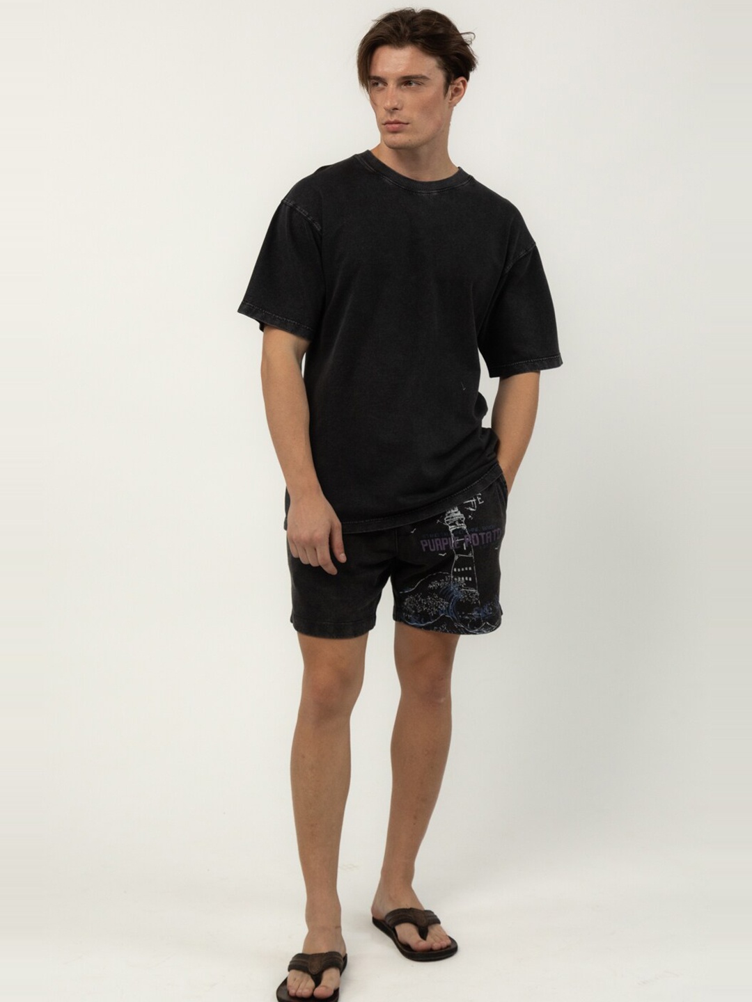 

PURPLE POTATO Men Printed Lounge Shorts, Charcoal