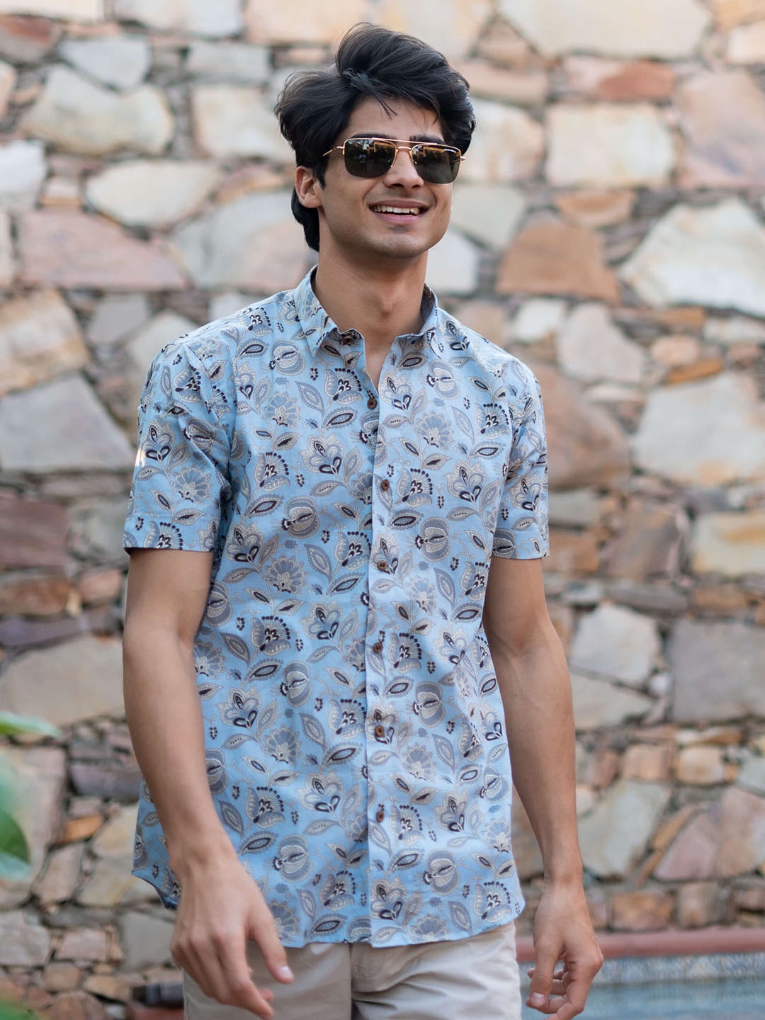 

Shasak Men Classic Floral Opaque Printed Casual Shirt, Blue