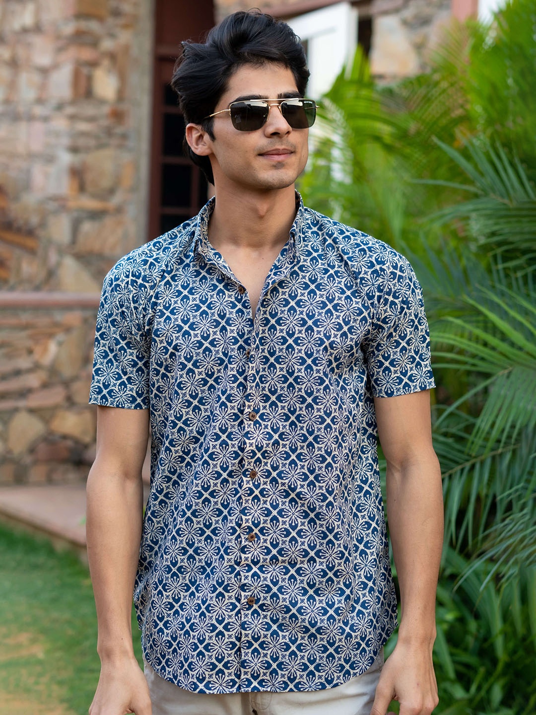 

Shasak Men Classic Floral Opaque Printed Casual Shirt, Beige