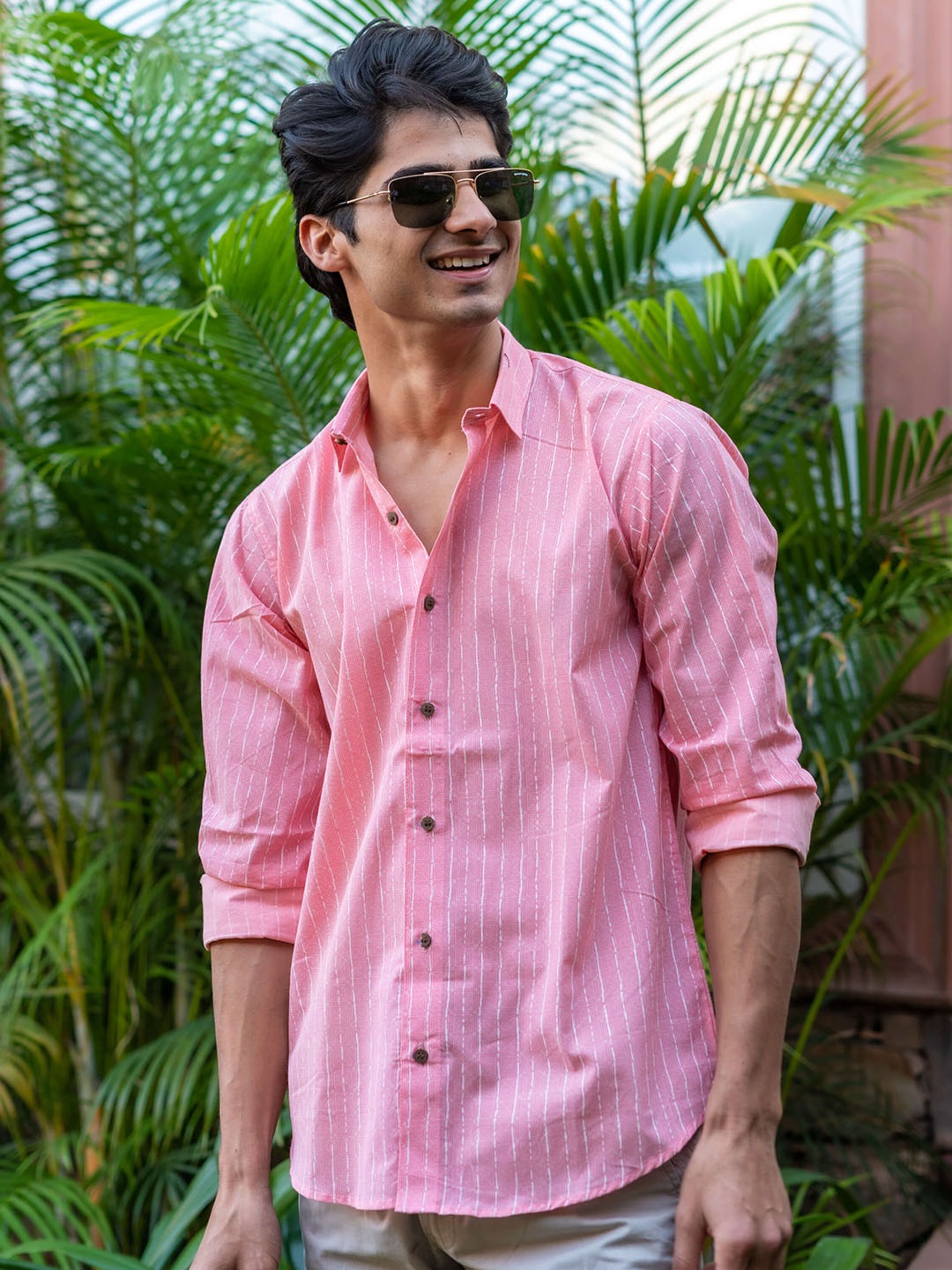 

Shasak Men Classic Geometric Opaque Printed Casual Shirt, Pink