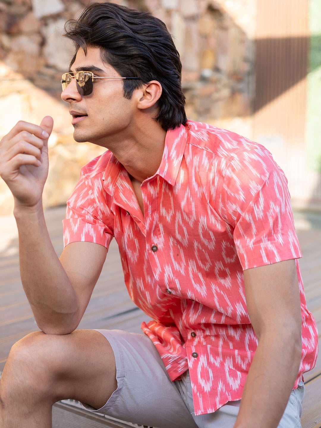 

Shasak Classic Abstract Printed Cotton Casual Shirt, Pink