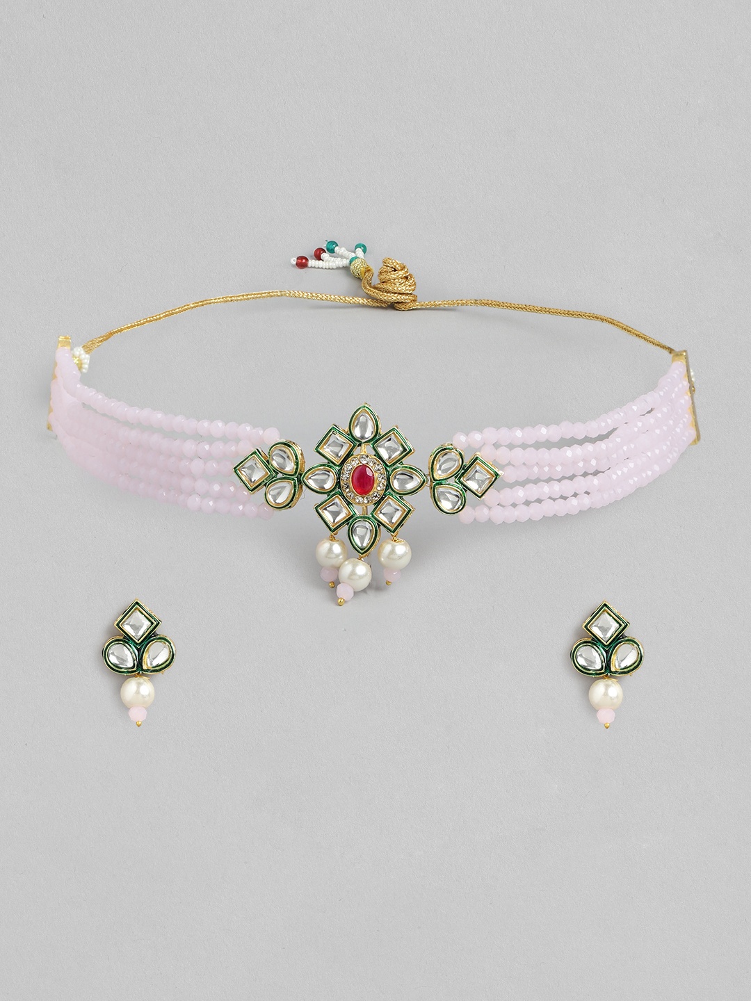 

Anouk Gold-Plated Kundan & AD Studded Jewellery Set, Pink