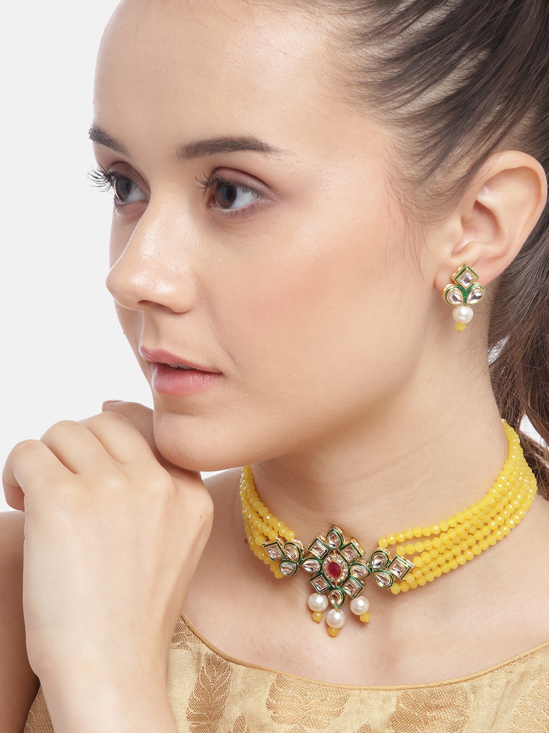 

Anouk Gold-Plated Kundan-Studded Jewellery Set, Yellow