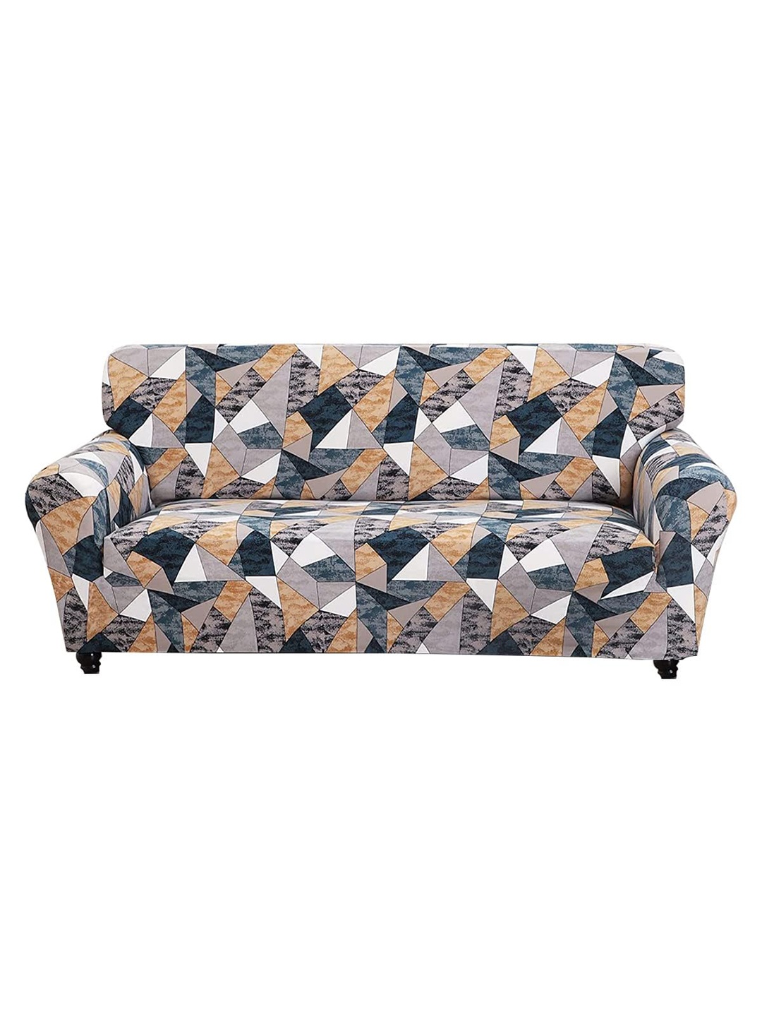 

B BESTILO Blue & White Printed 3-Seater Sofa Cover Cover With Arms