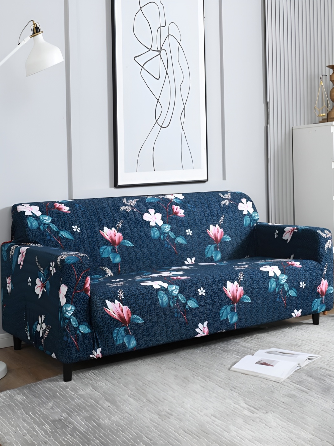 

B BESTILO Blue Printed 3-Seater Sofa Cover With Arms