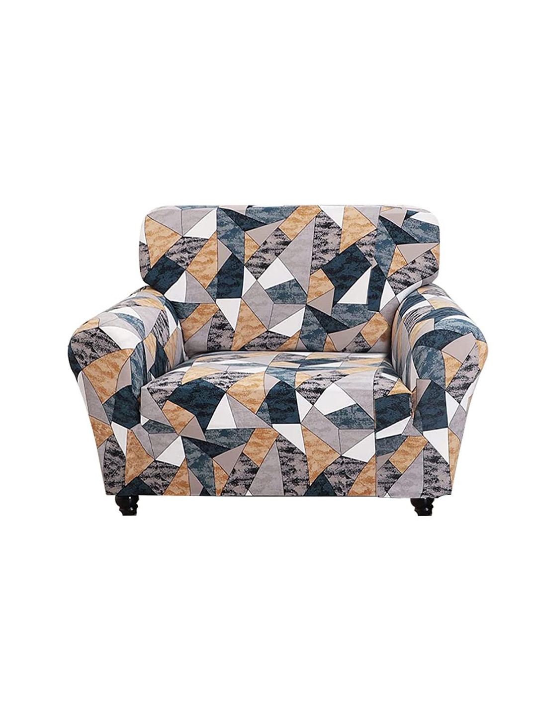 

B BESTILO Beige & Grey Printed Sofa Cover With Arms