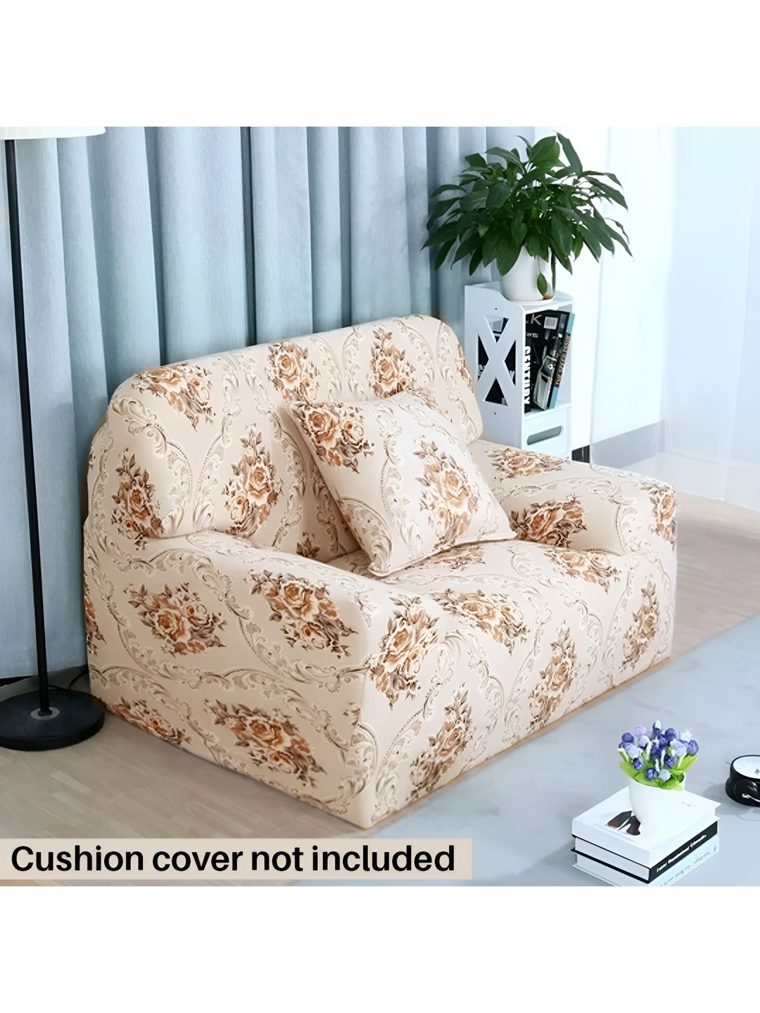 

B BESTILO Beige & Brown Printed 1 Seater Sofa Cover With Arms