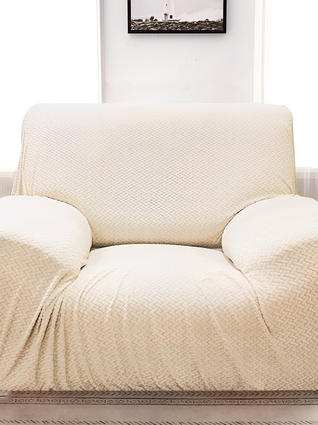 

B BESTILO Cream-Coloured Self Design Sofa Cover With Arms