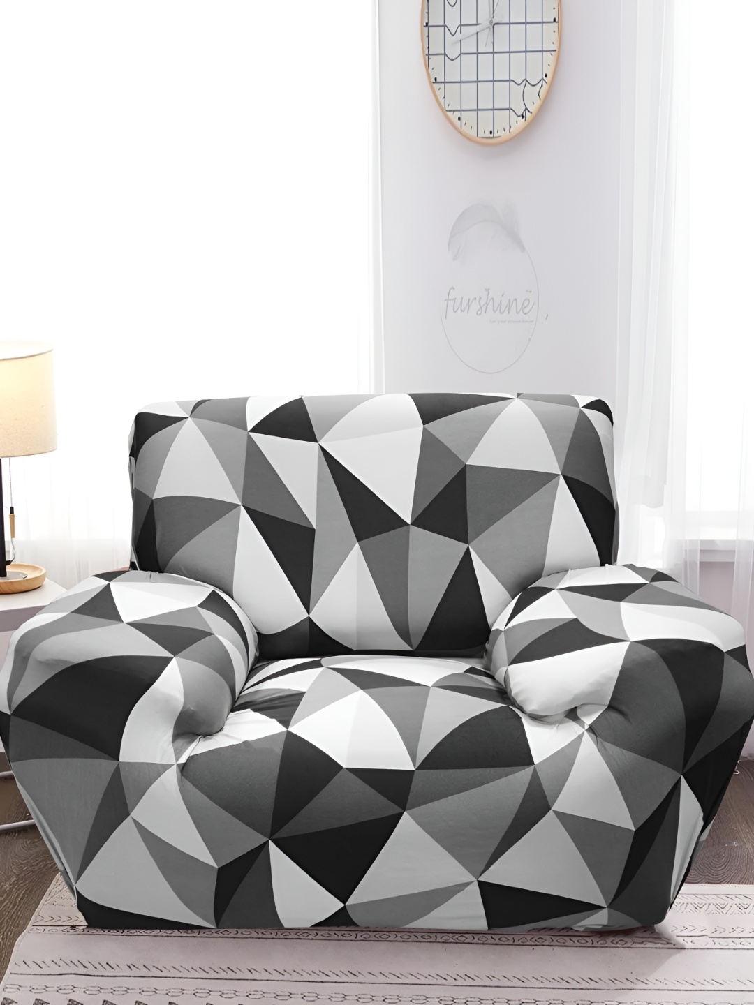 

B BESTILO Black & Grey Printed Sofa Cover With Arms